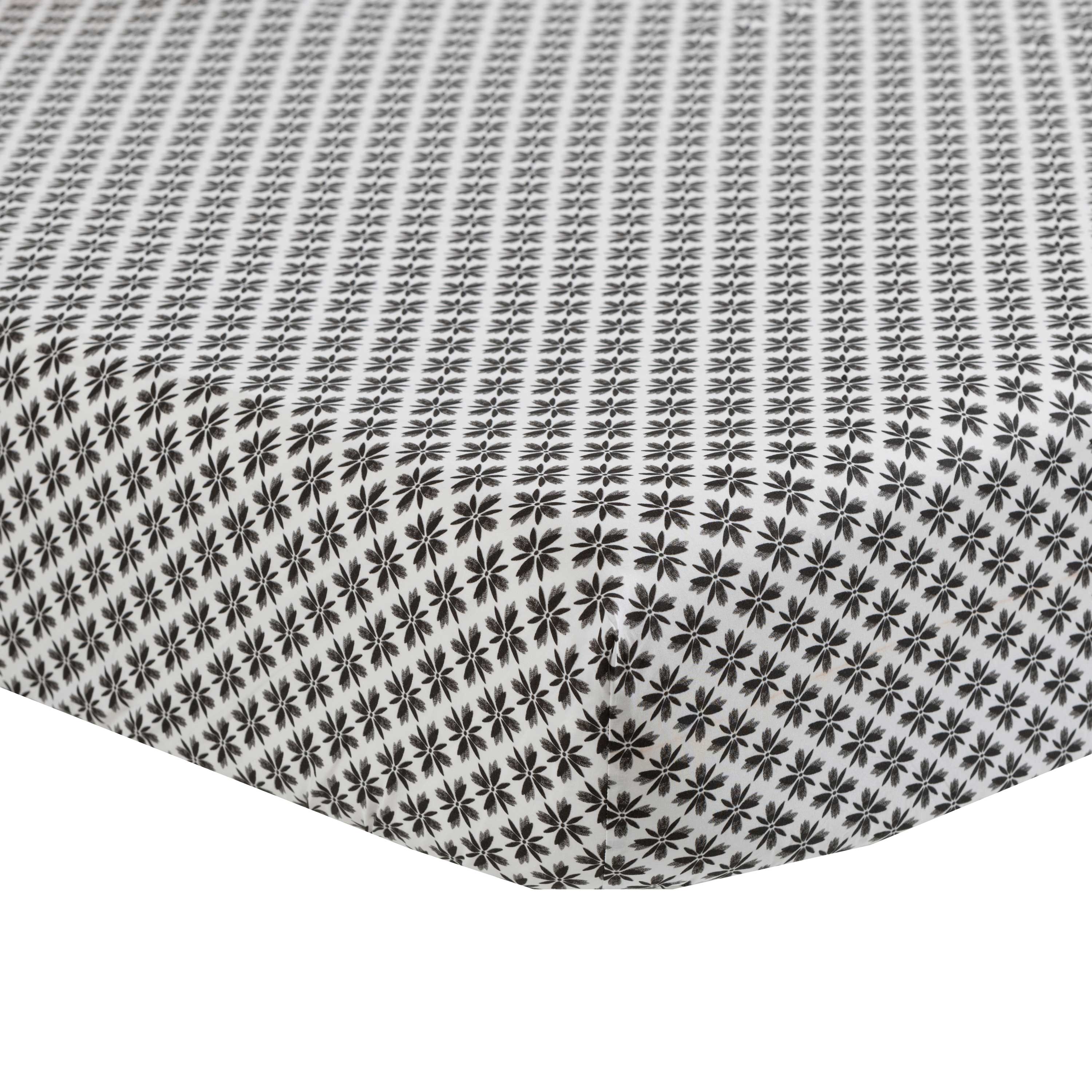 drap housse percale de coton imprimé blanc 140 x 200 cm