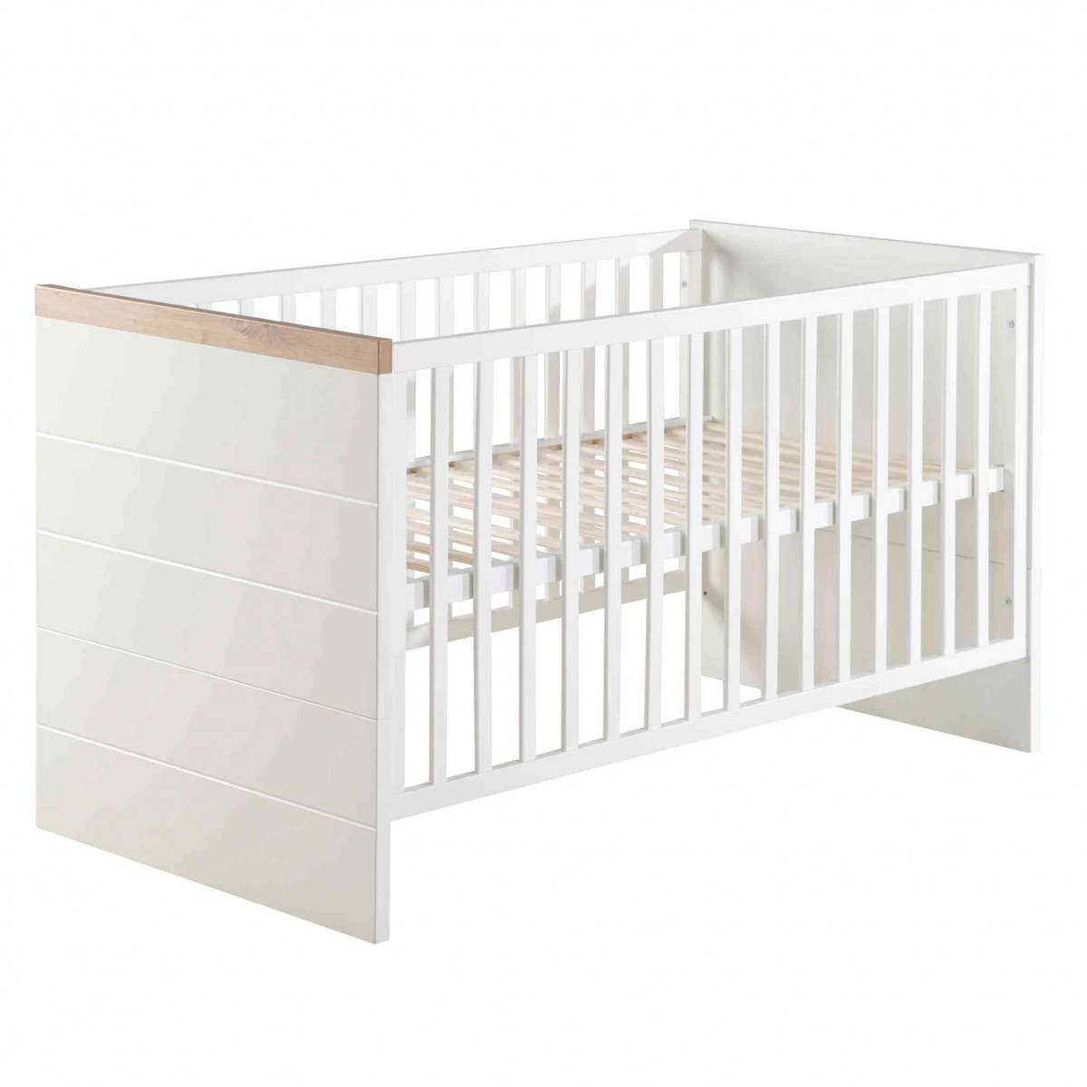 Lit bébé évolutif 70x140 en bois blanc et décor chêne (roba) - Image 1