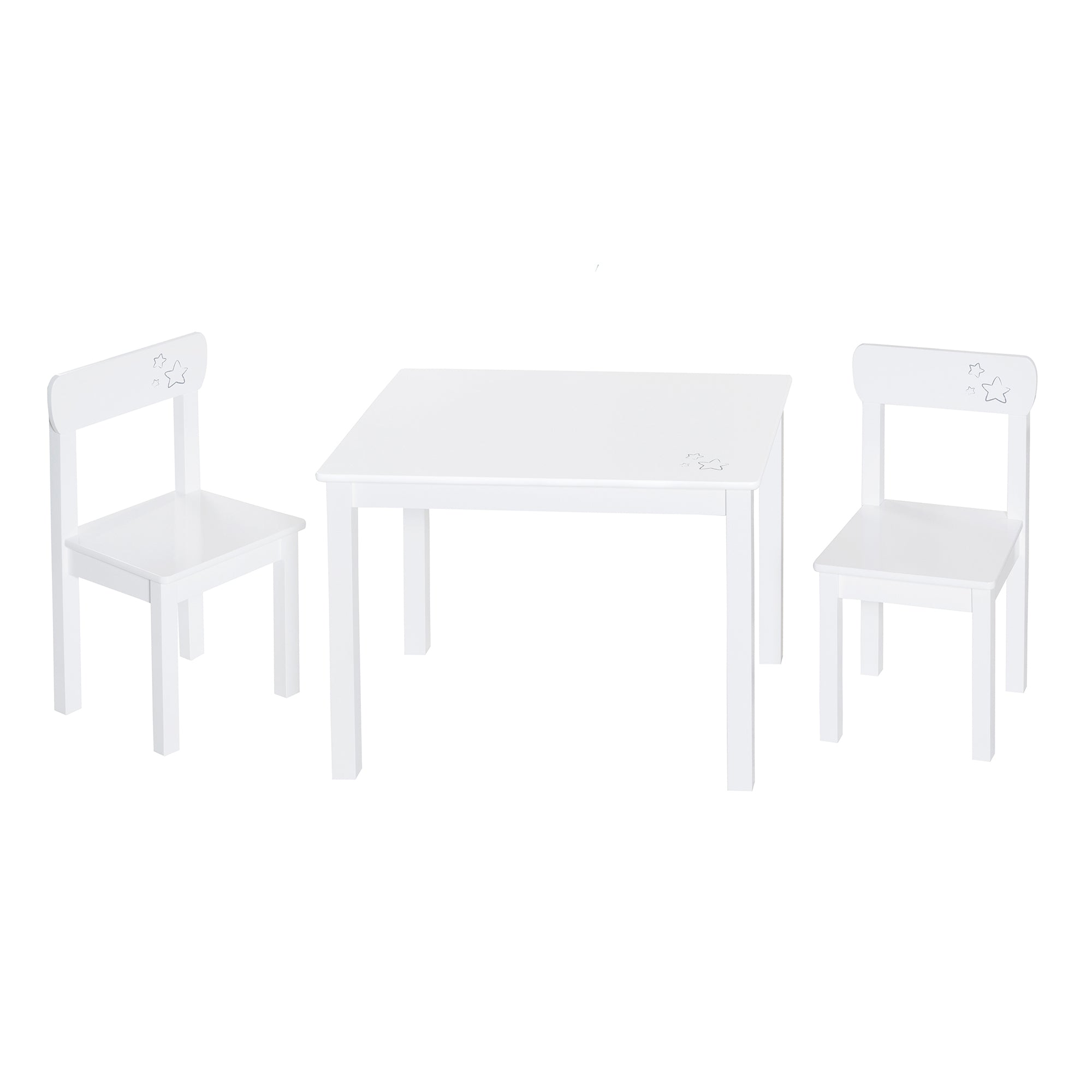 table et 2 chaises pour enfant en bois blanc motif étoiles