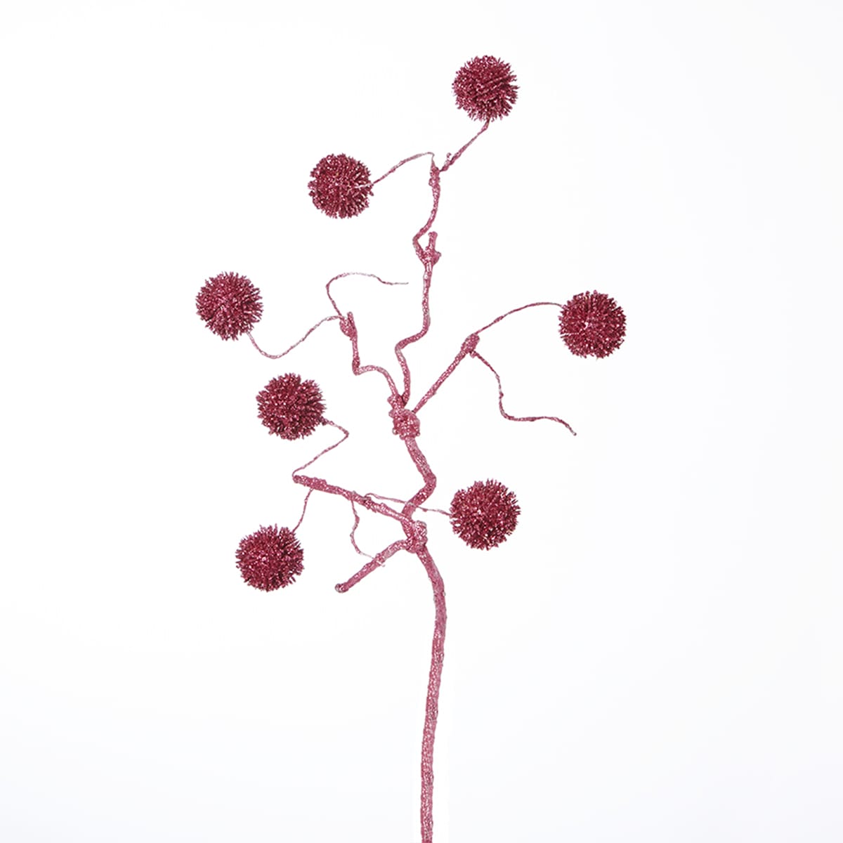 Branche de pompons pailletés artificielle rose H50