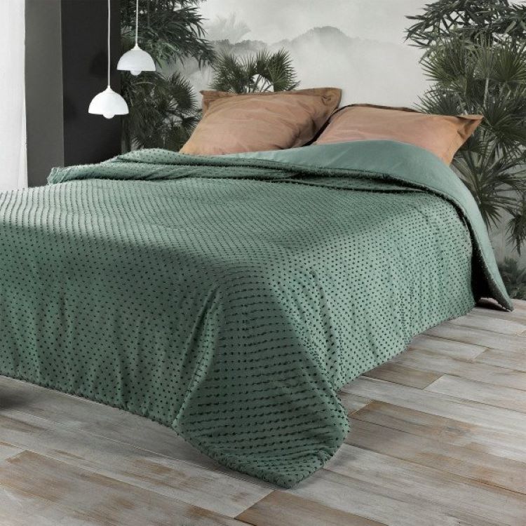 dessus de lit polyester vert sauge 230x250cm