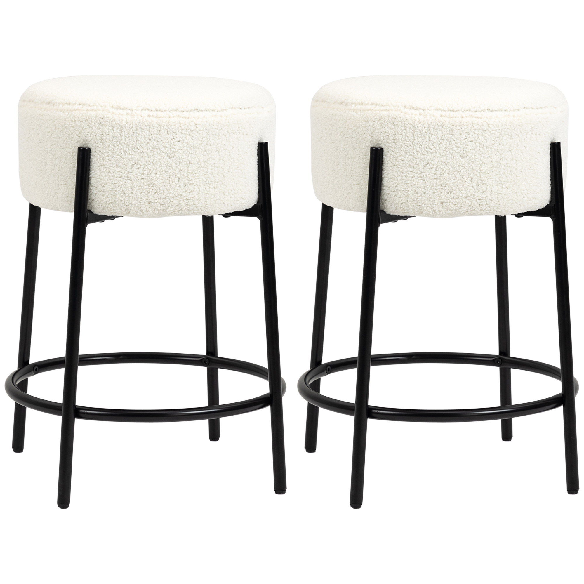 Lot de 2 tabourets de bar design acier noir effet laine bouclée blanc