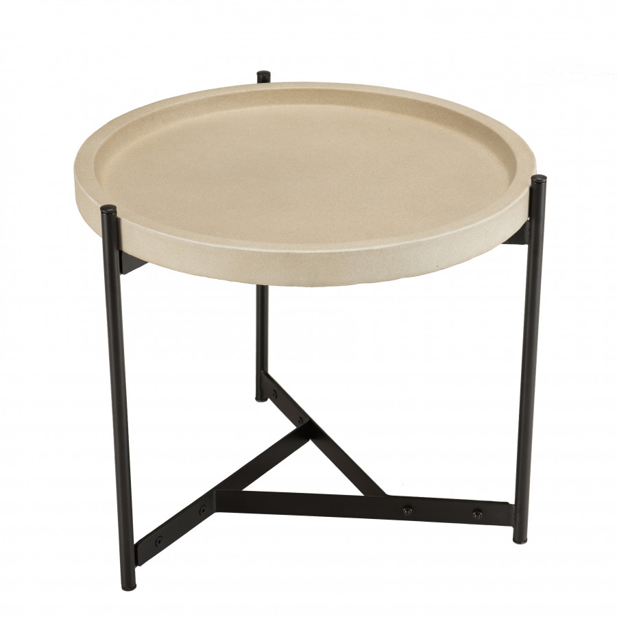 table d'appoint 52x50cm plateau béton beige pieds métal noir