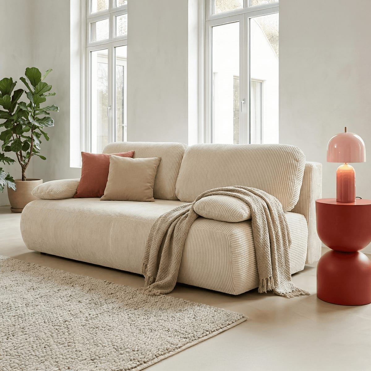 gemma - Canapé convertible velours côtelé Beige - Vue supplémentaire 2