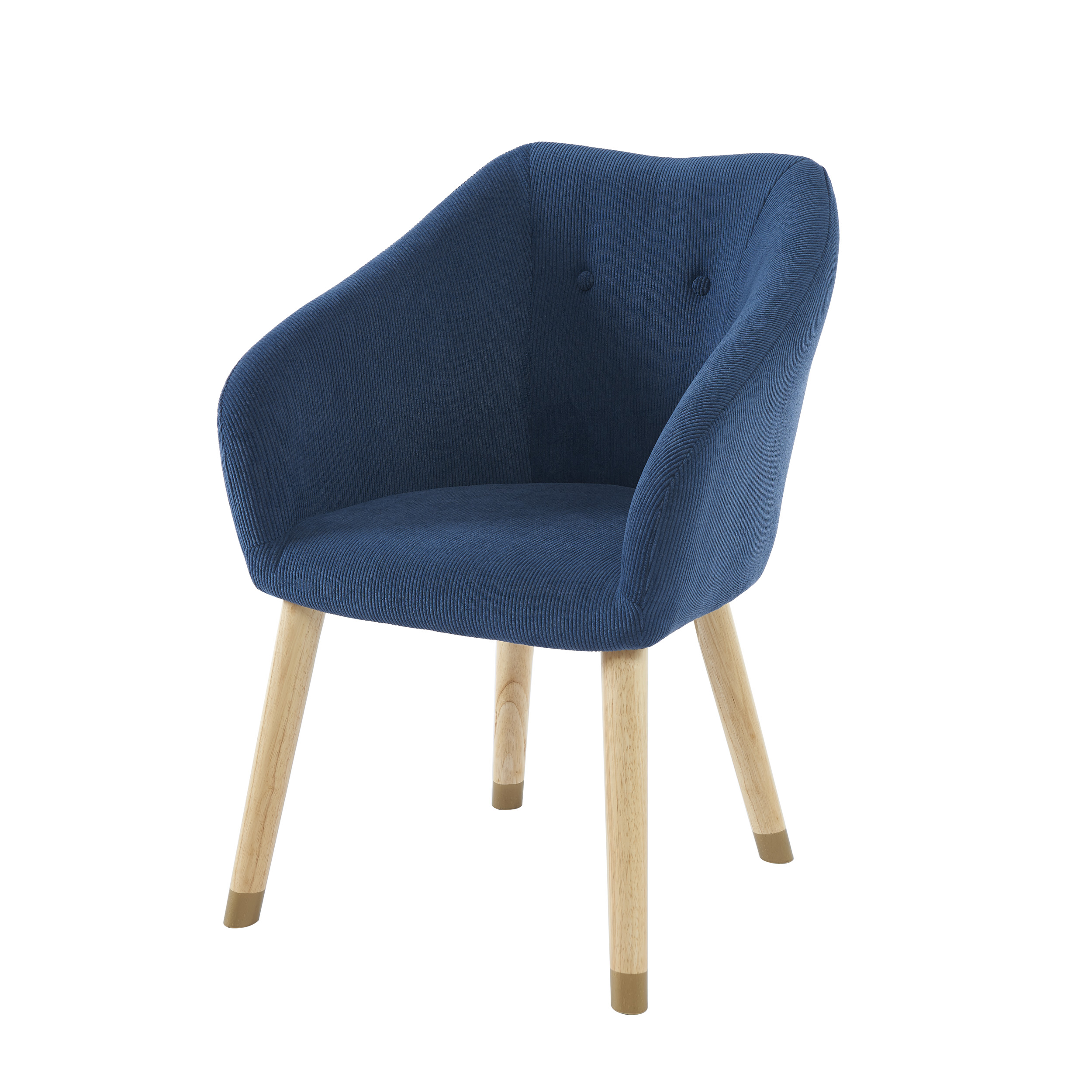 fauteuil  en velours côtelé bleu avec piètement bois et doré