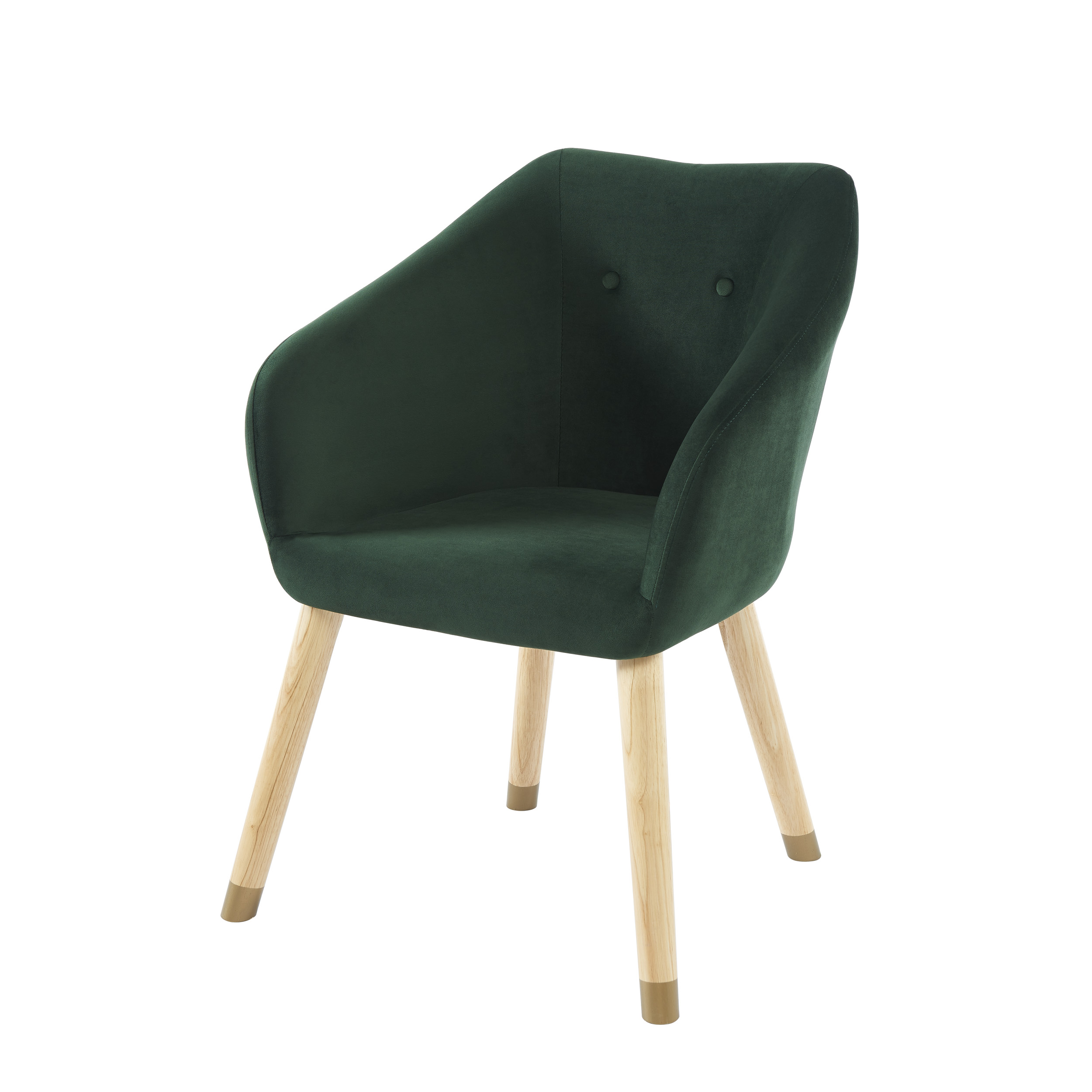 fauteuil   en velours vert avec piètement bois et doré