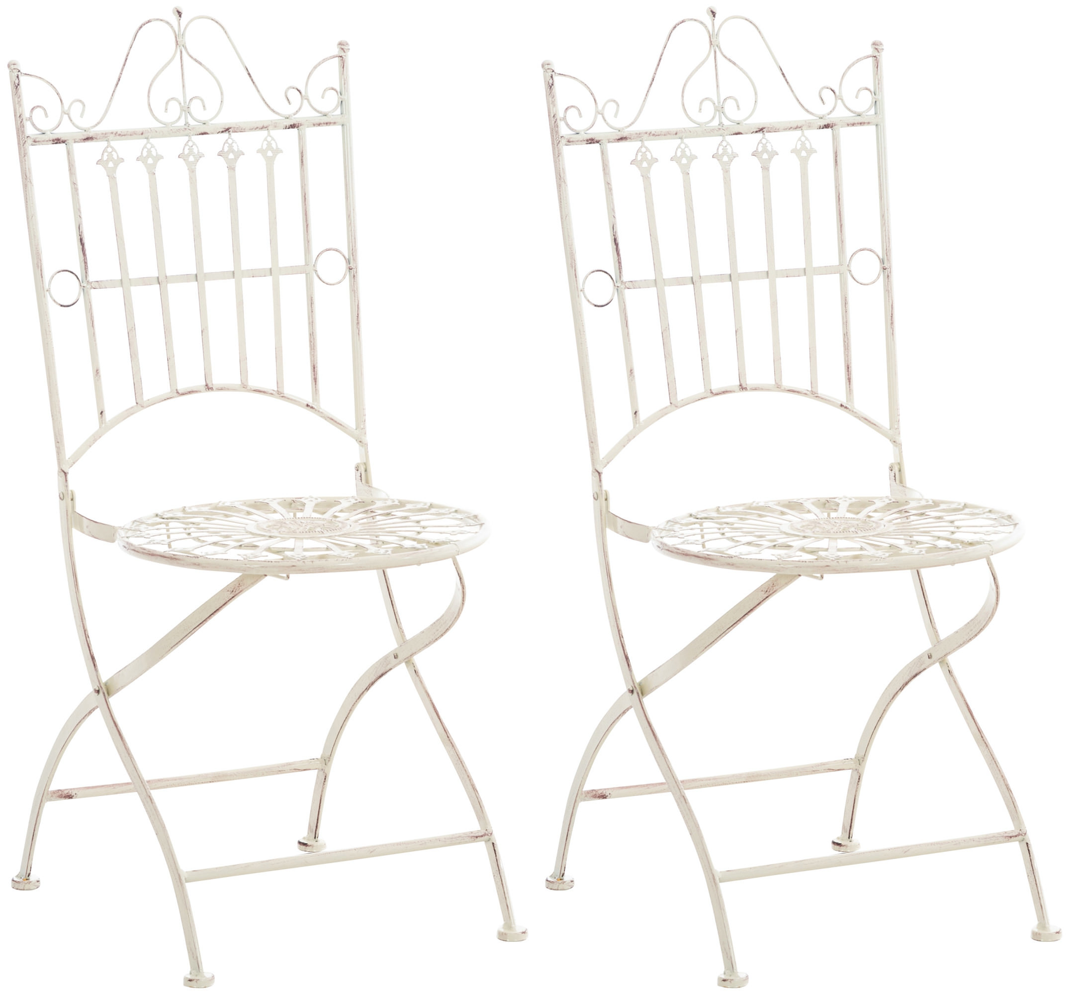lot de 2 chaises de jardin pliables en métal crème antique