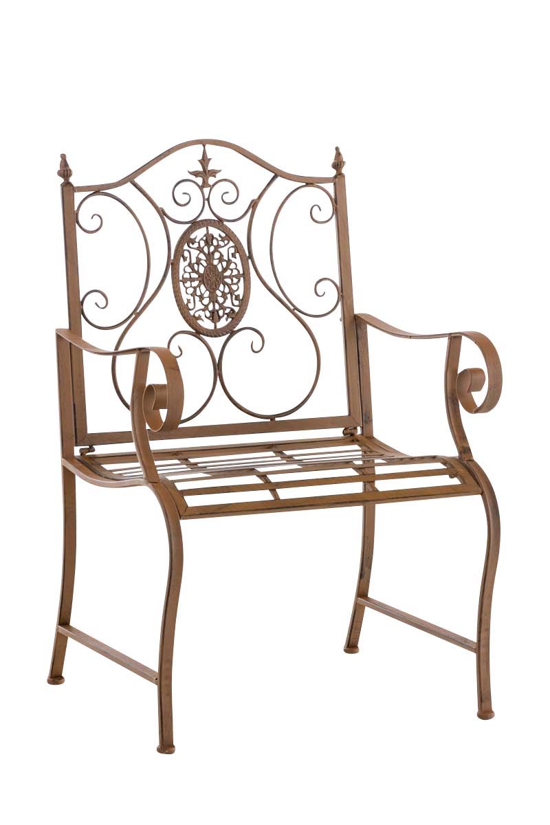 chaise de jardin avec accoudoirs en métal marron antique