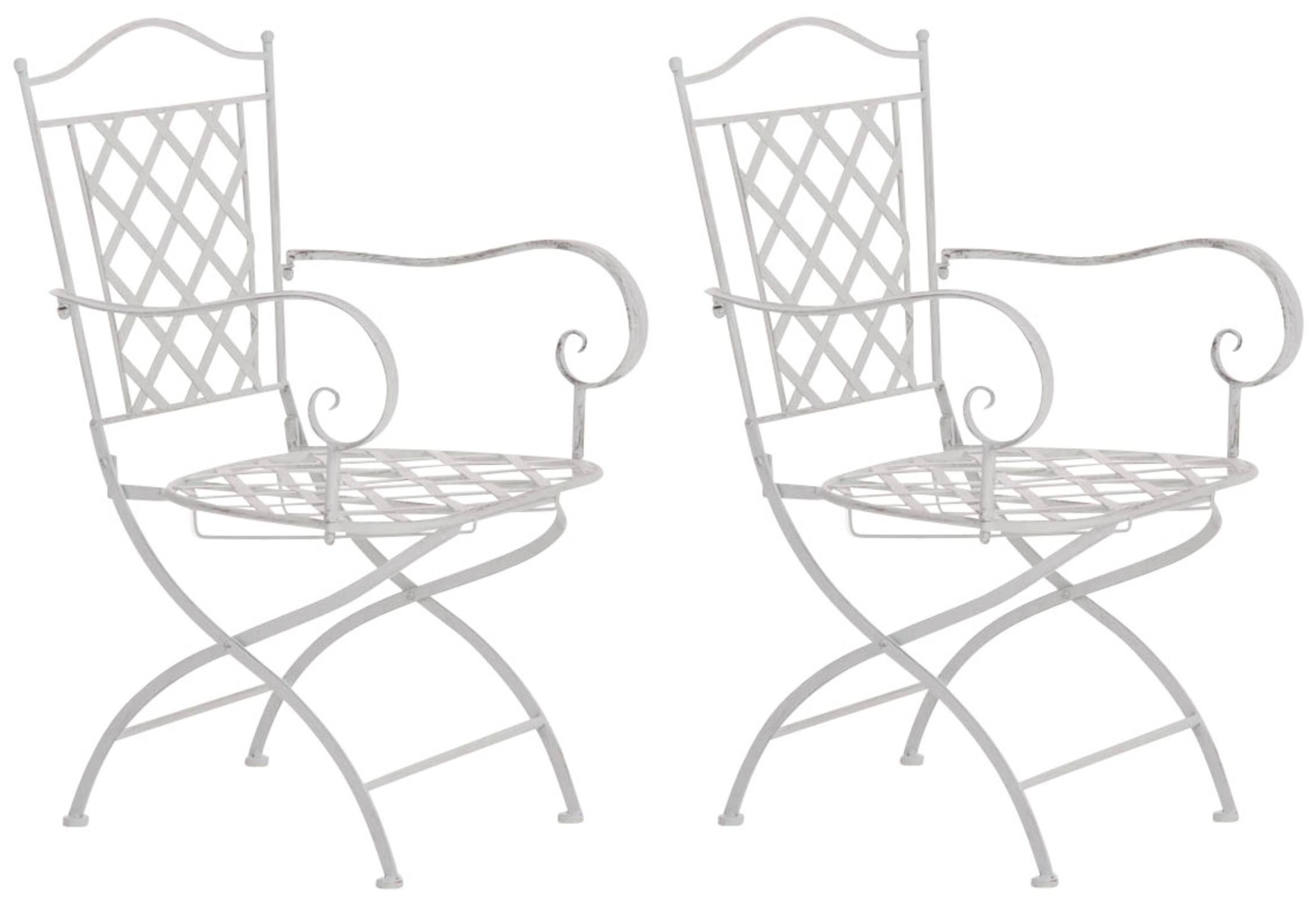 lot de 2 chaises de jardin pliables en métal blanc antique