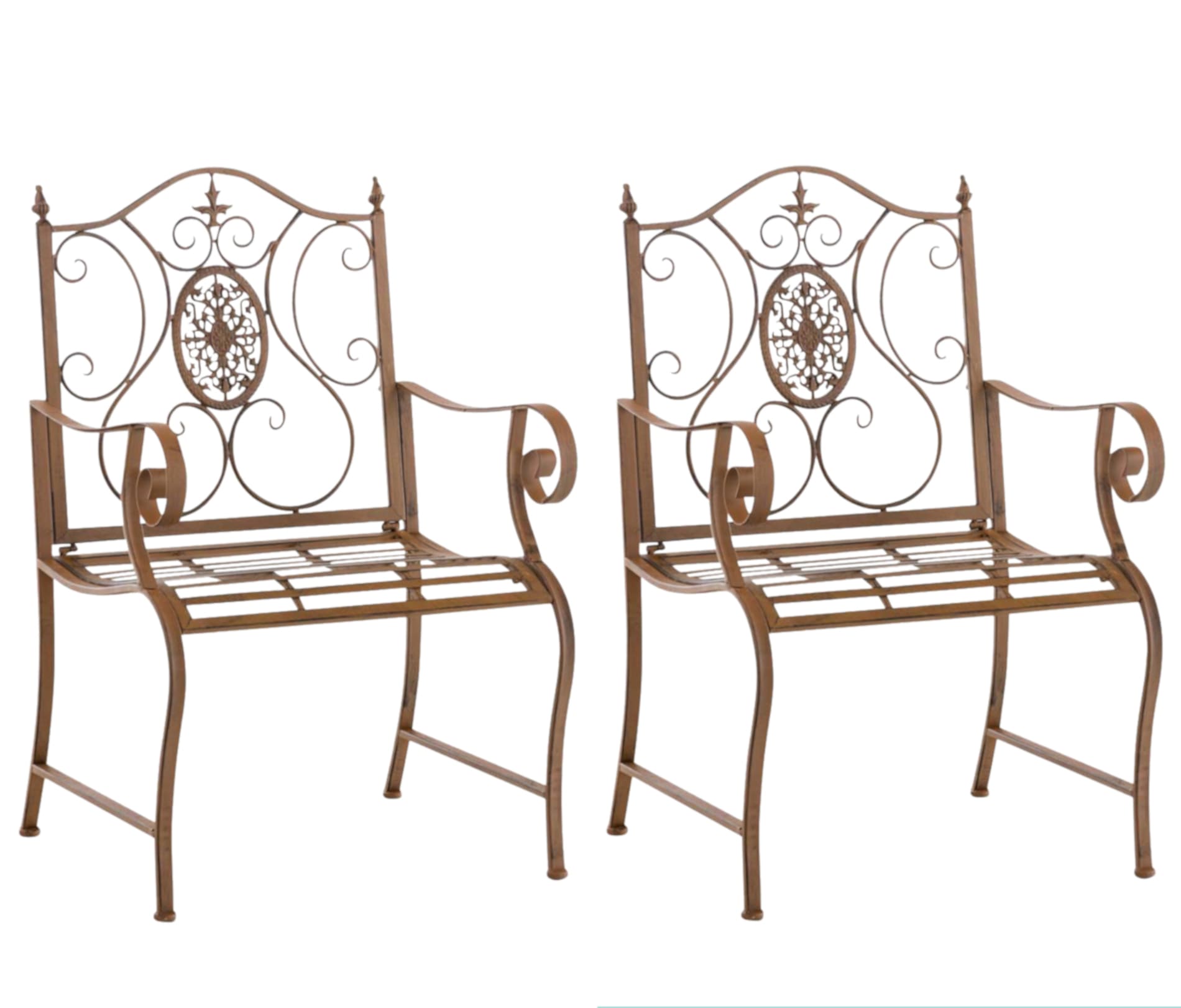 lot 2 chaises de jardin en métal marron antique