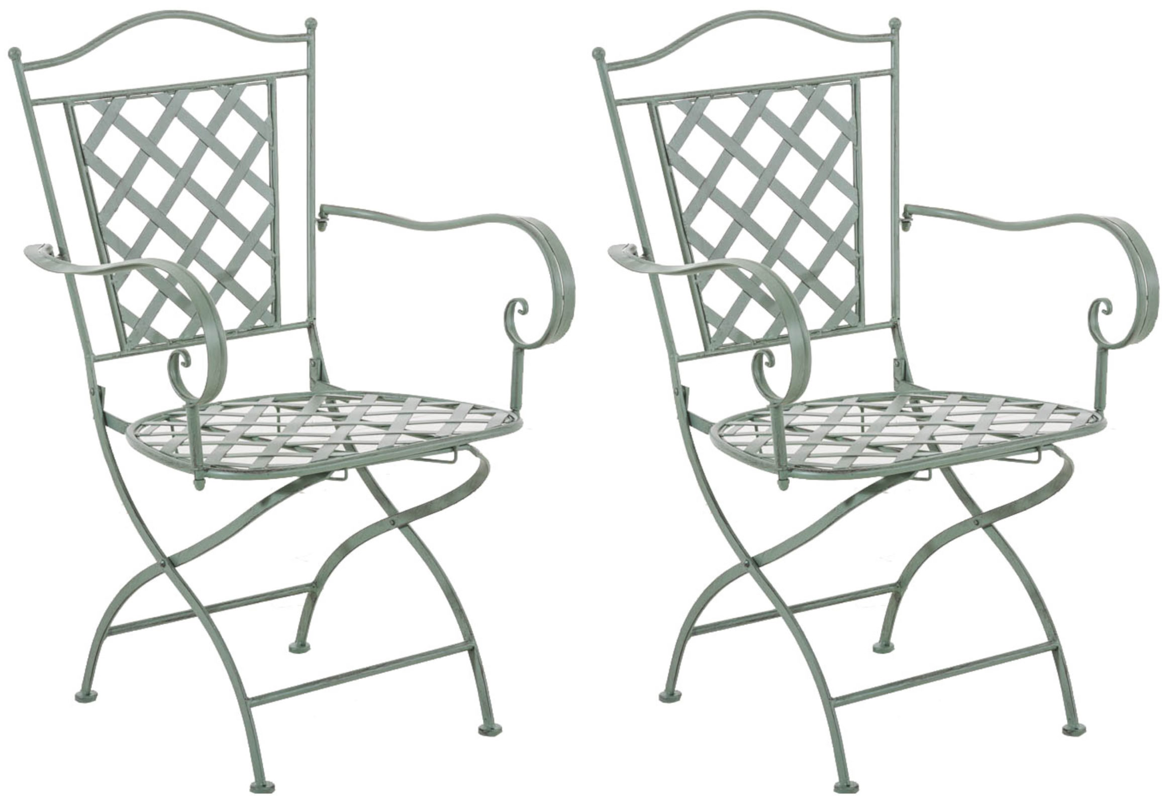 lot de 2 chaises de jardin pliables en métal vert antique