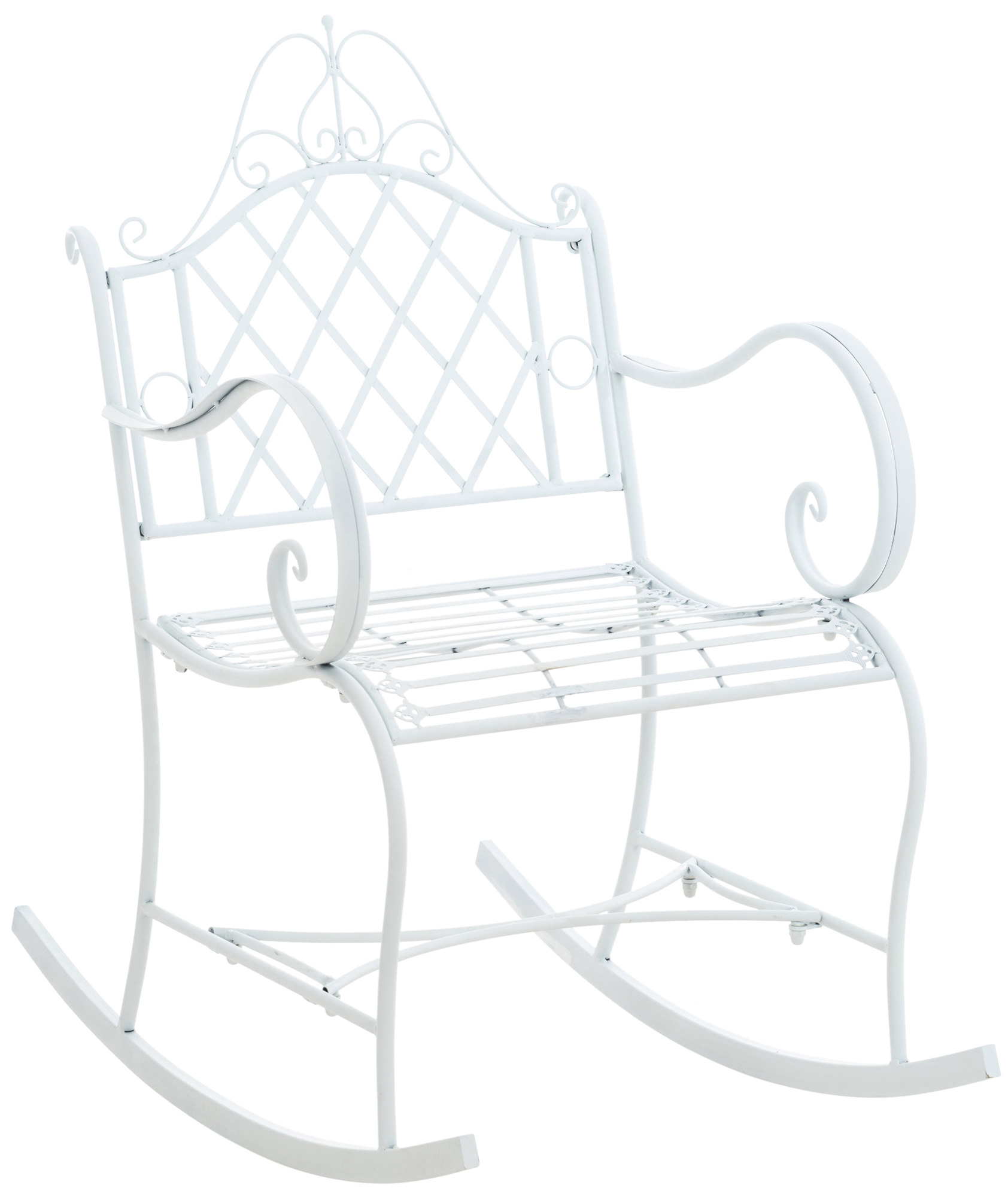 chaise à bascule d'extérieur en métal blanc