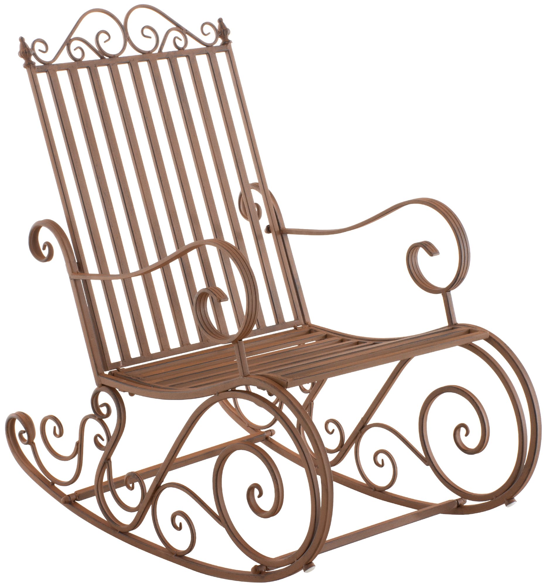 chaise à bascule de jardin avec accoudoirs en métal marron