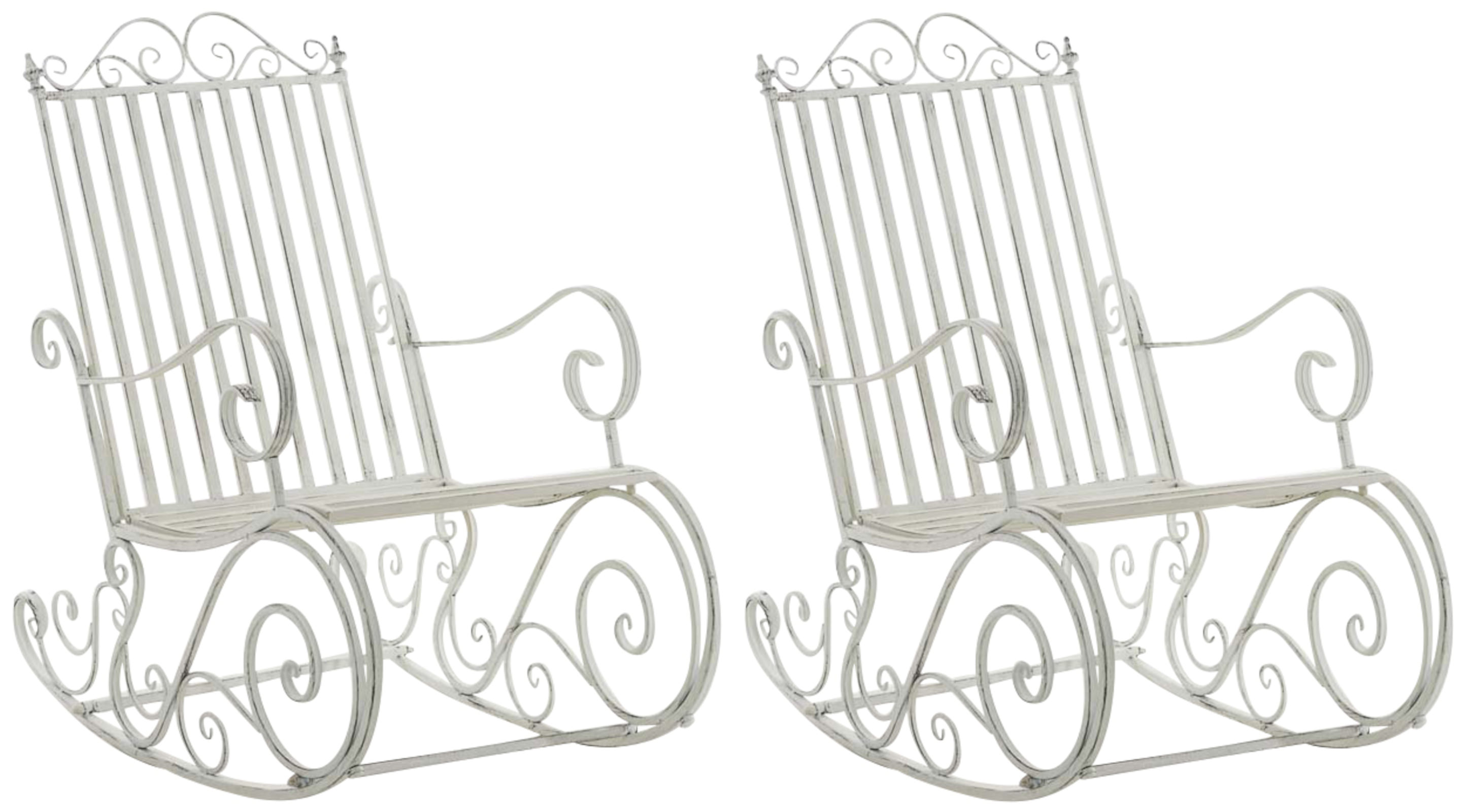 Lot de 2 fauteuils à bascule pour jardin en métal Blanc antique
