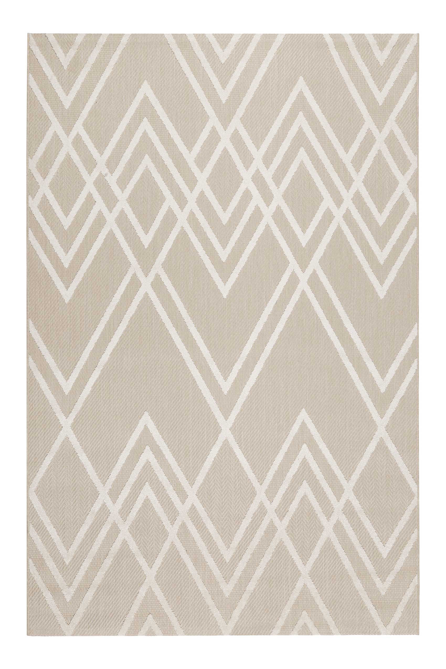 Tapis intérieur/extérieur graphique à relief beige et blanc 200x290