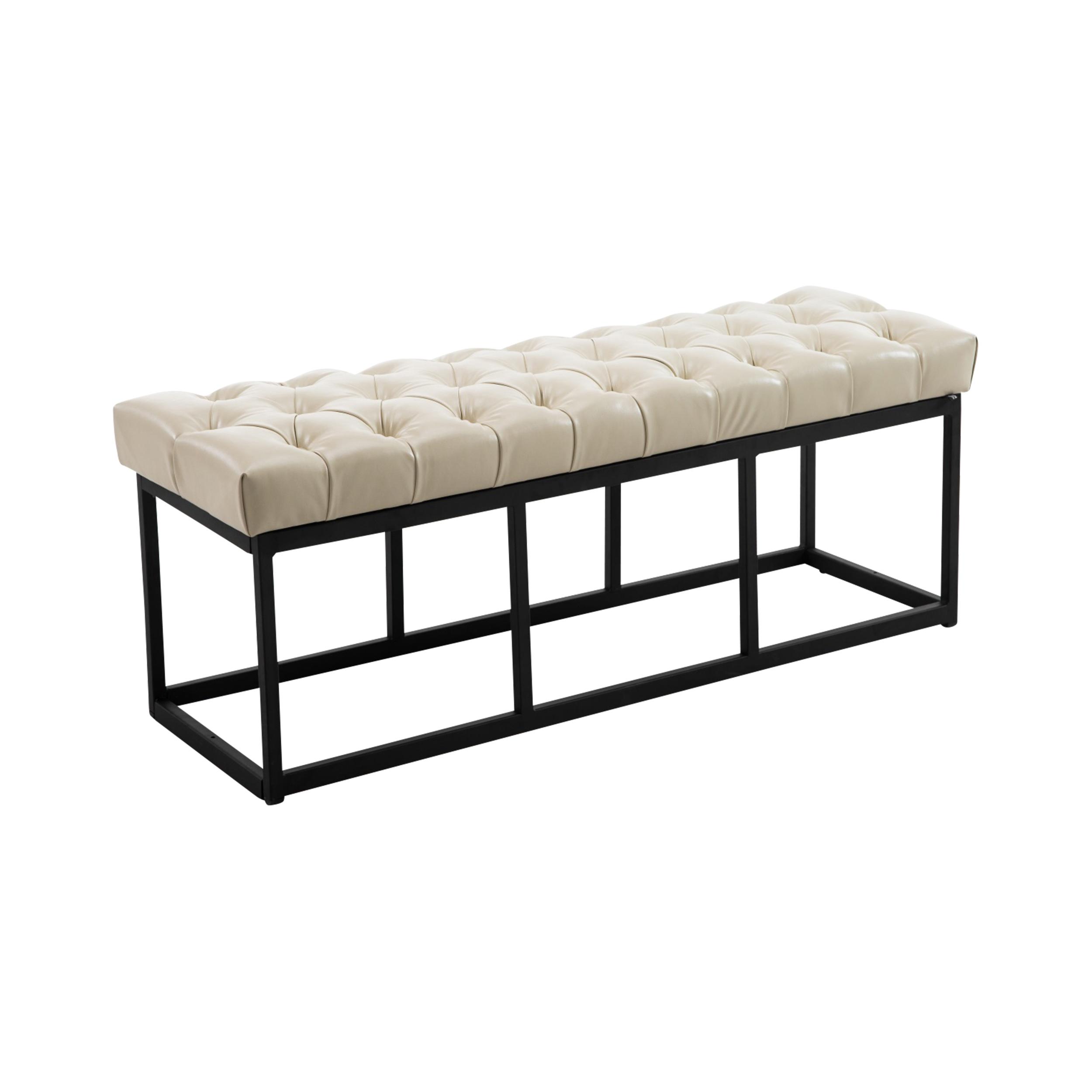 Banquette avec pieds en métal assise en pvc et synthetique Crème