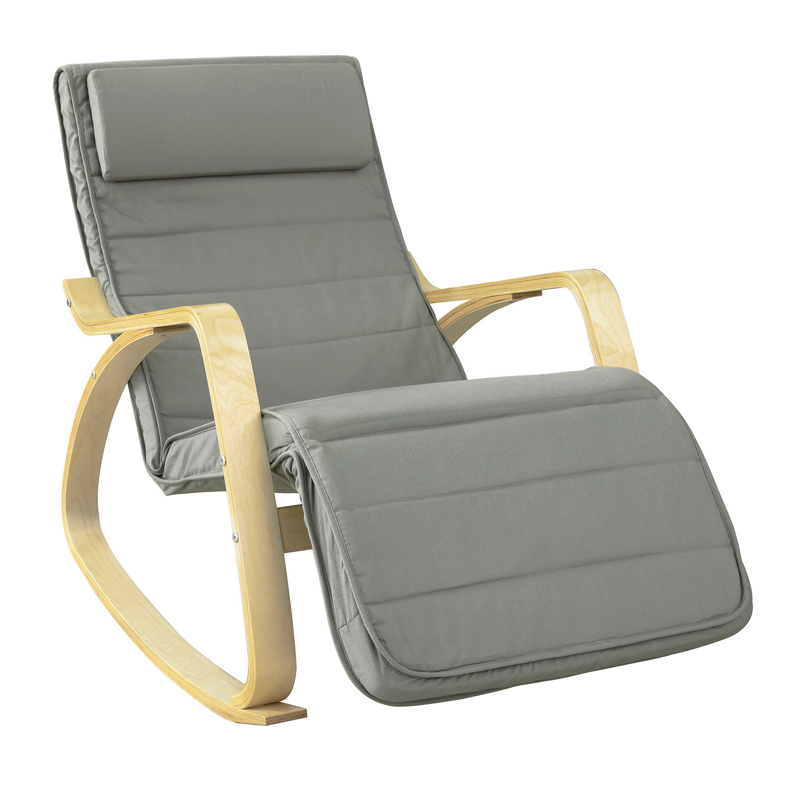 fauteuil à bascule avec repose-pieds réglable en bois et coton gris