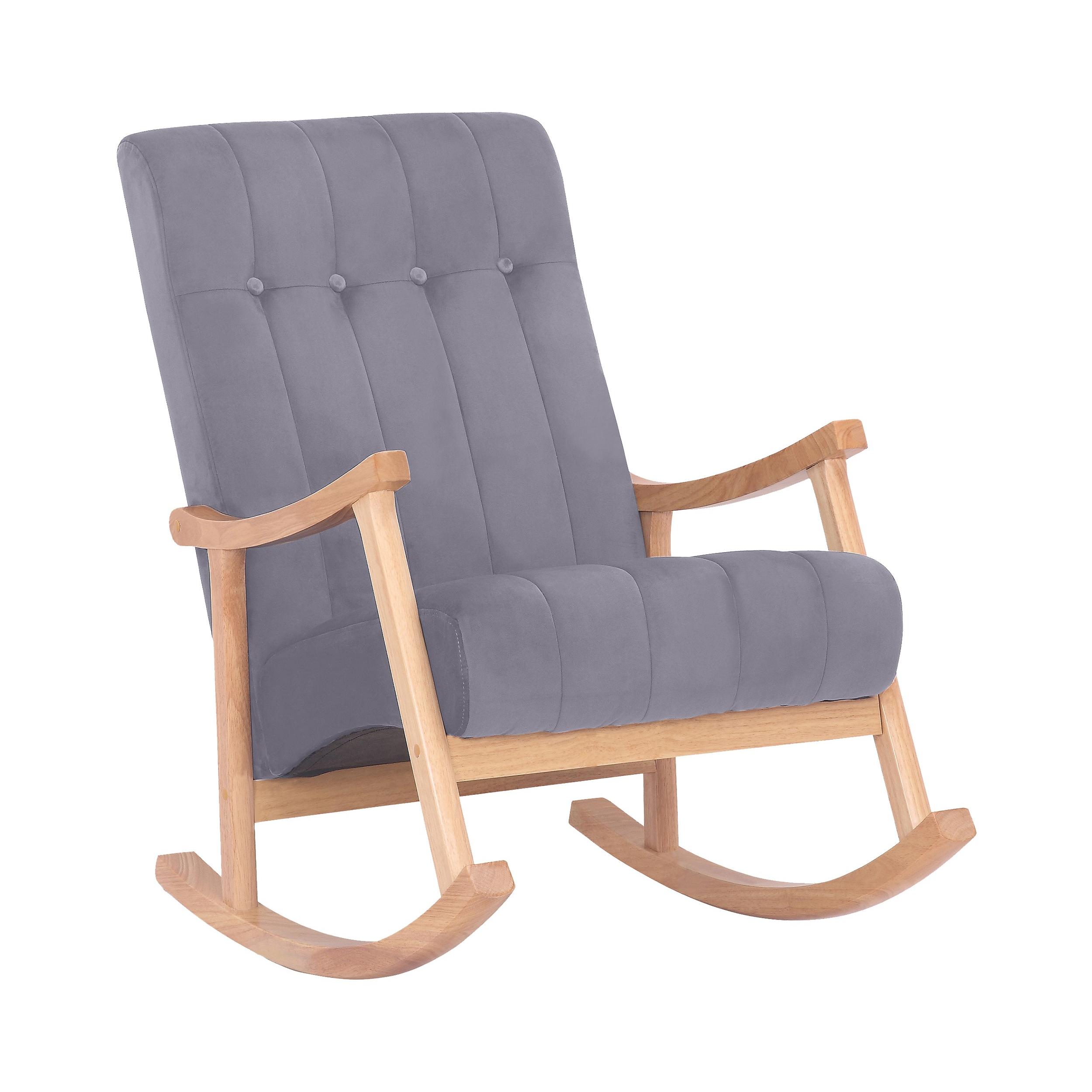 Chaise à bascule avec accoudoirs et assise en velours Nature / Gris