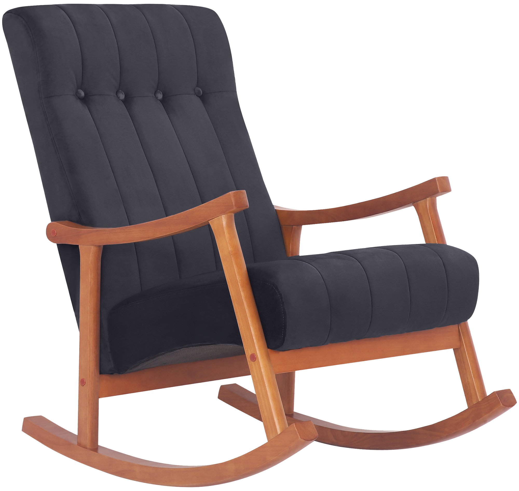 Chaise à bascule avec accoudoirs et assise en velours Noyer / Noir