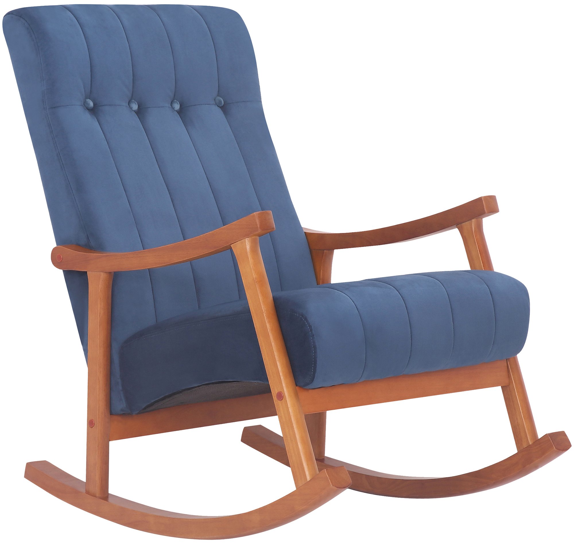 Chaise à bascule avec accoudoirs et assise en velours Noyer / Bleu