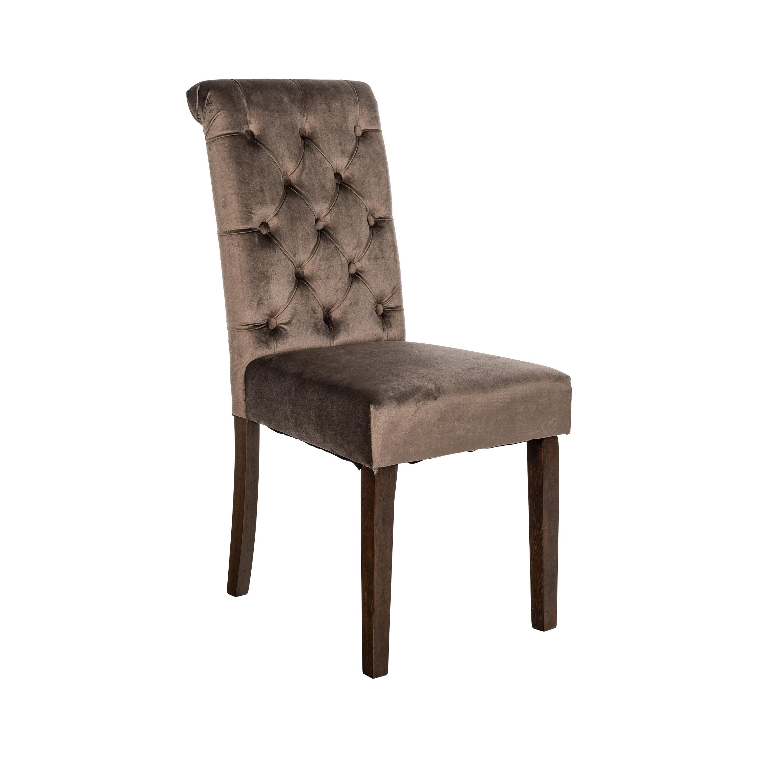 chaise salle à manger avec pieds en Bois et assise en velours Marron