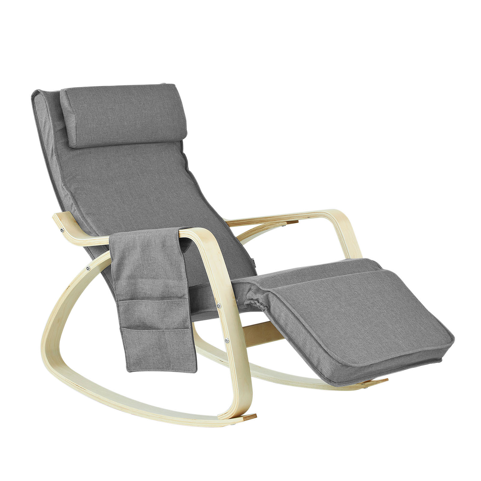 fauteuil à bascule bois de bouleau tissu en coton gris