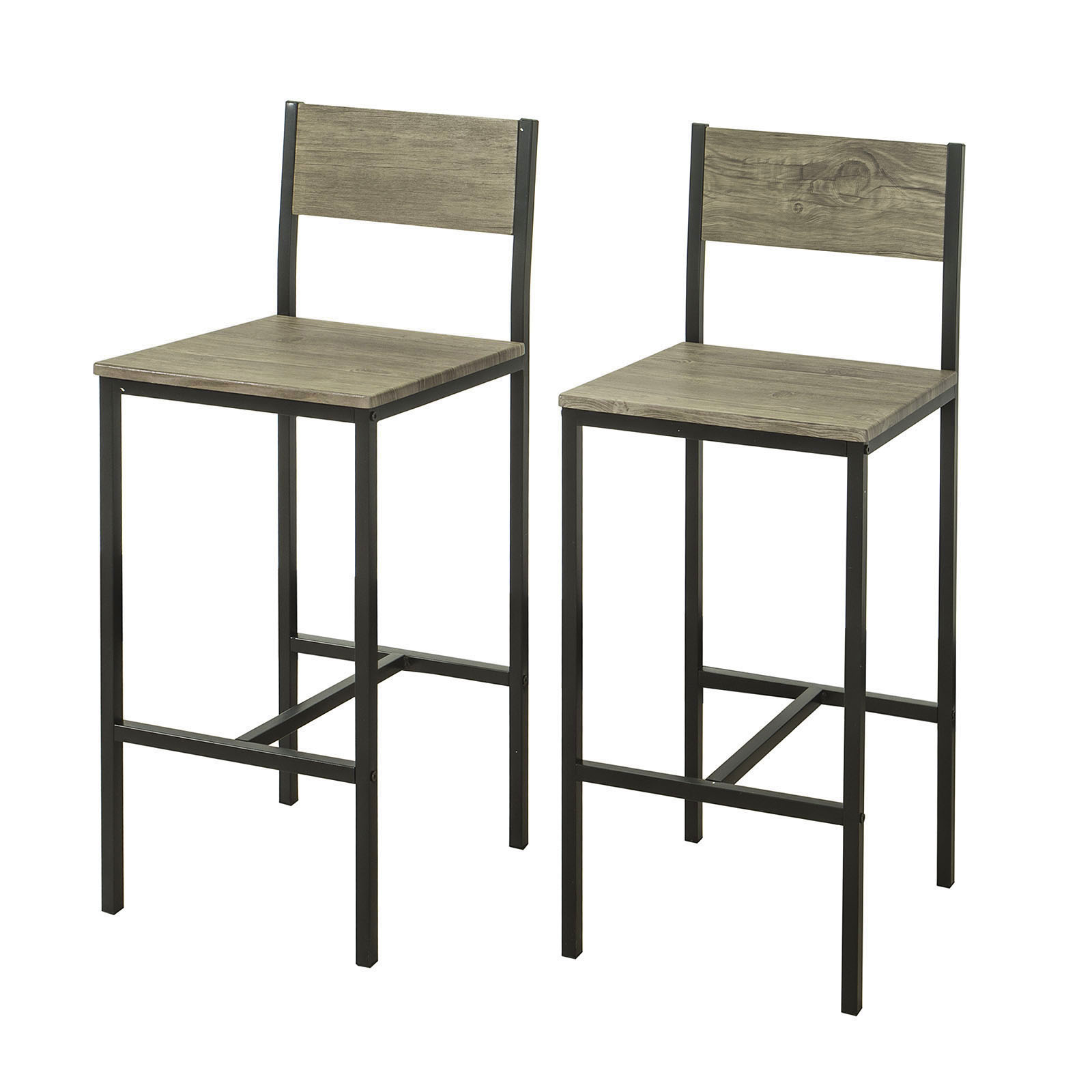 lot de 2 chaises de bar avec repose-pieds effet bois
