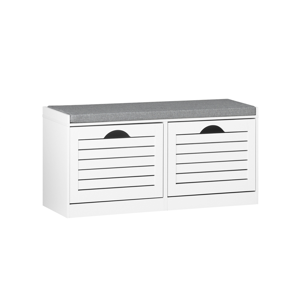 Preisvergleich für Schuhbank mit Sitzfläche und 2 Klappen MDF Weiß, aus