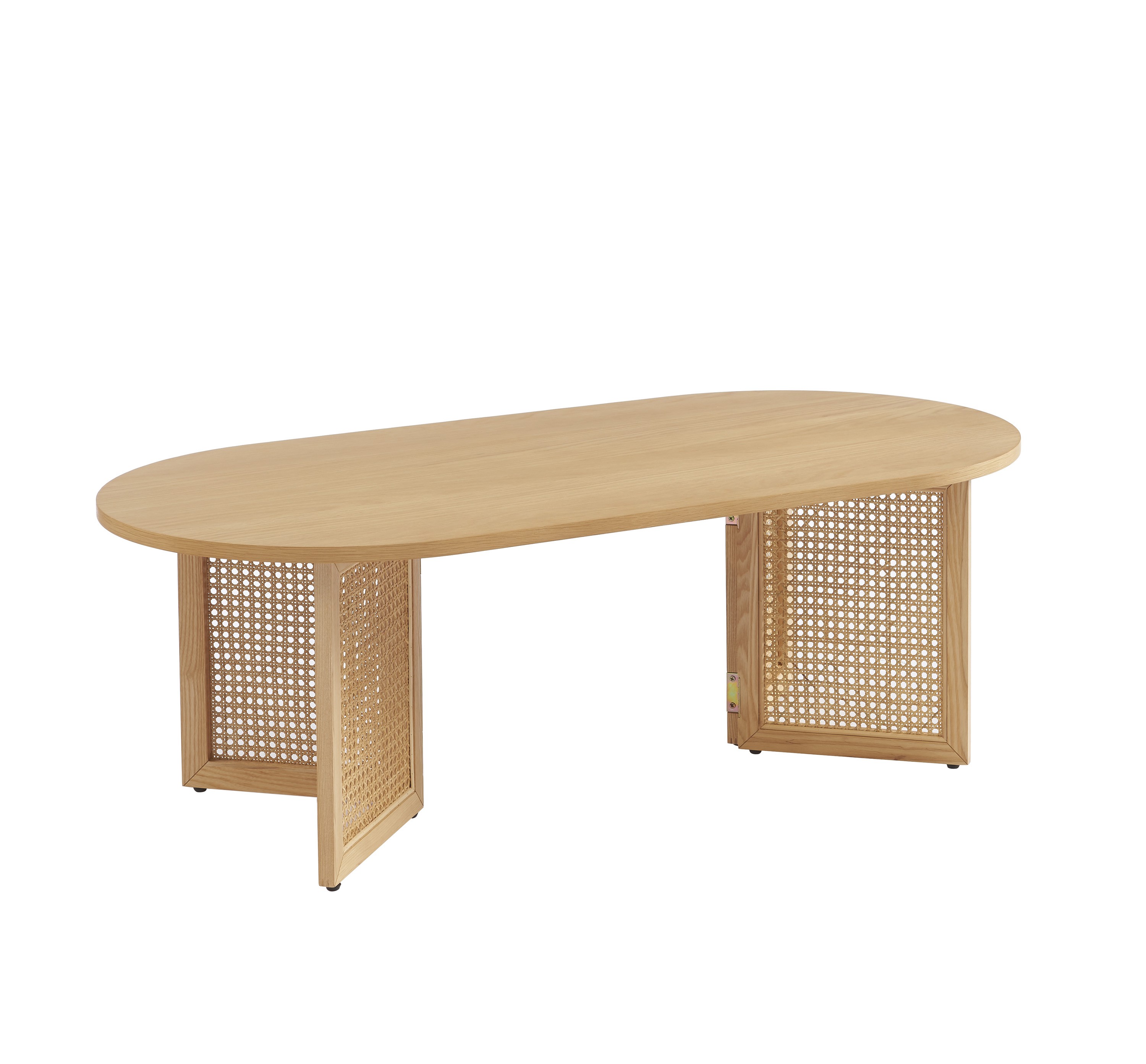 Table basse placage chêne et cannage rotin 120cm