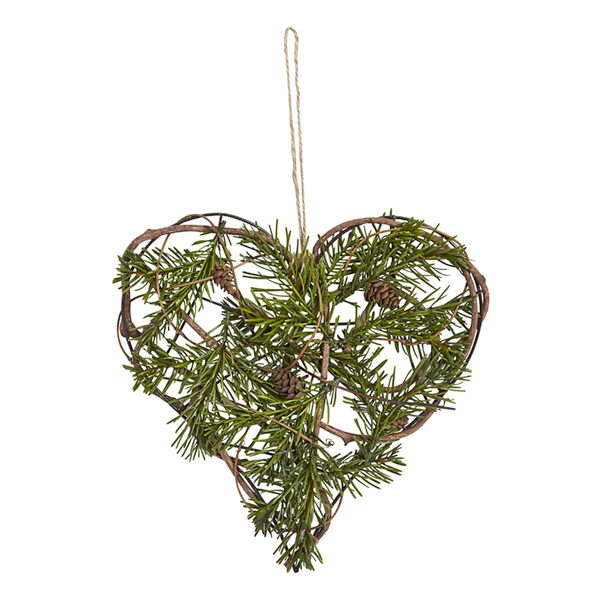 suspension décorative coeur en pin en rotin vert d30