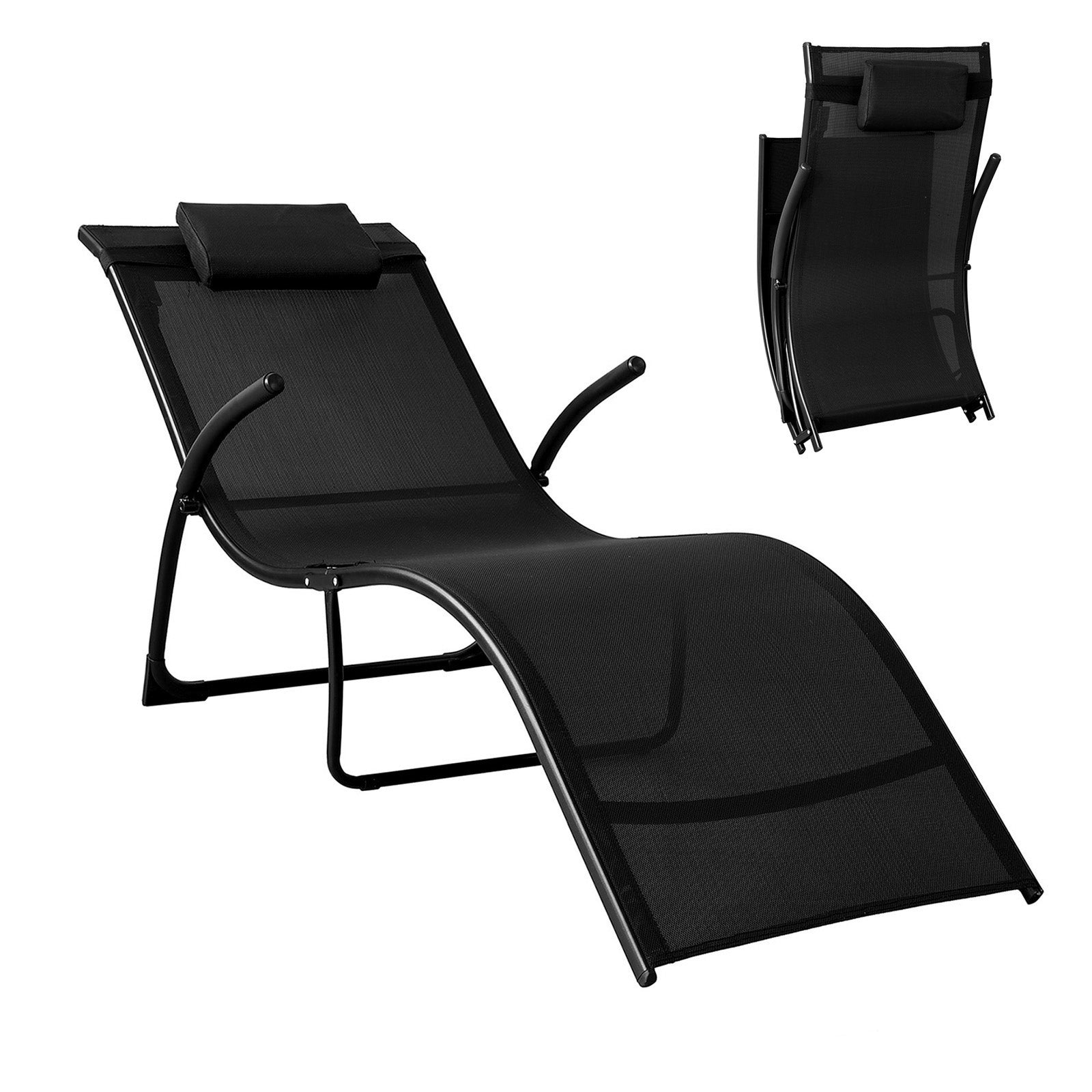 chaise longue avec appui-tête noir