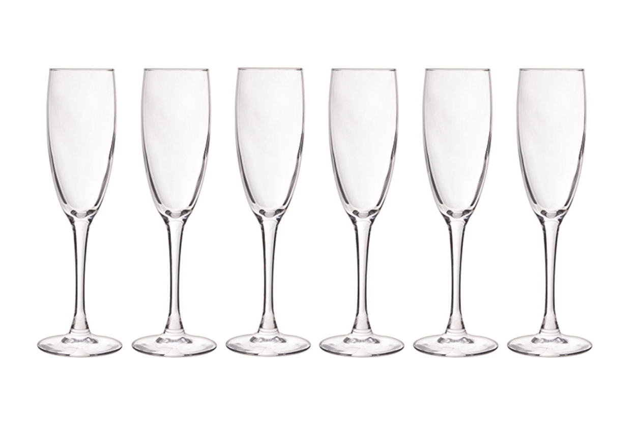lot de 6 flûtes à champagne en verre, transparent, 19 cl