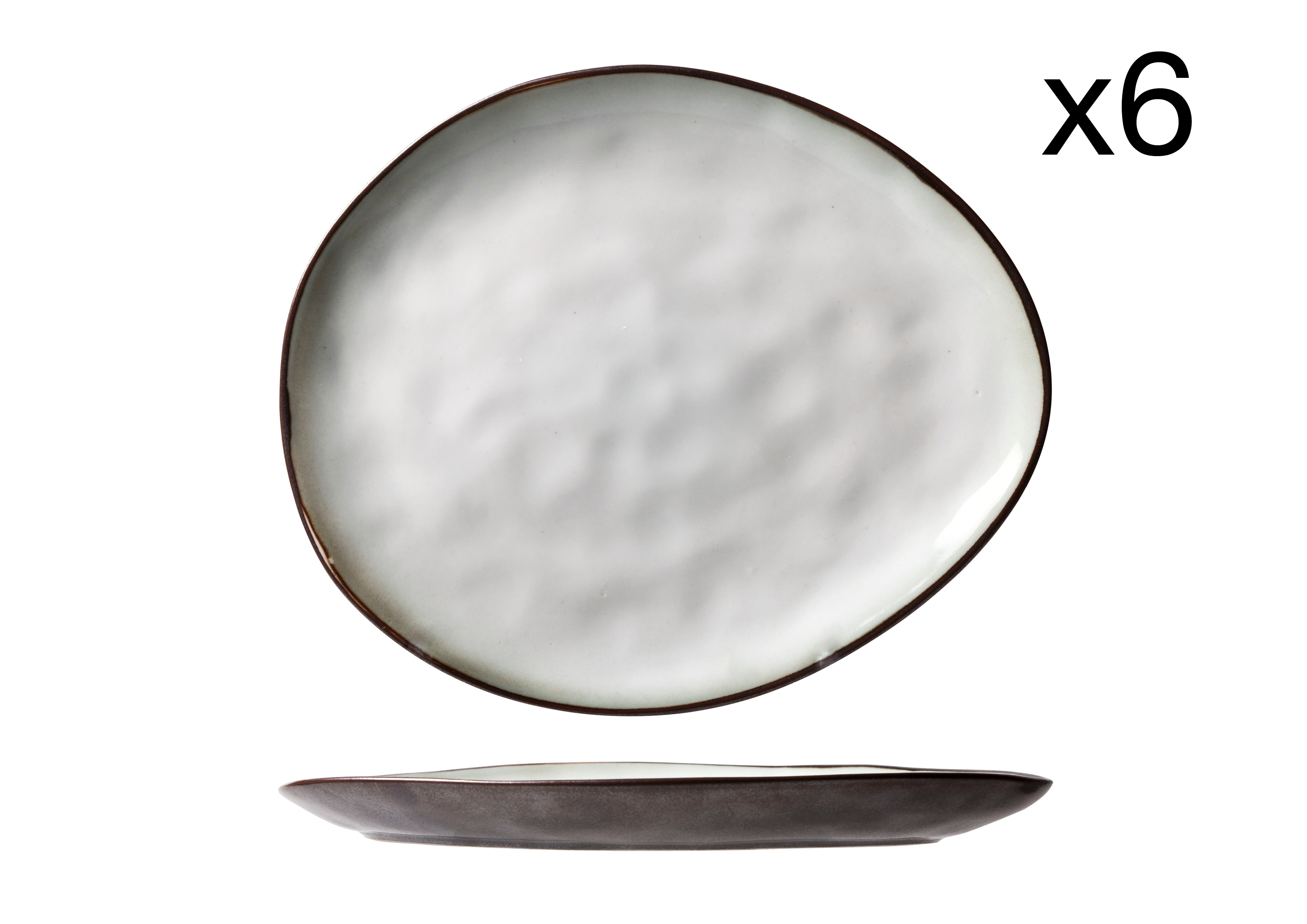 lot de 6 assiettes à dessert en porcelaine, ovale, blanc, 19,5 x 16 cm