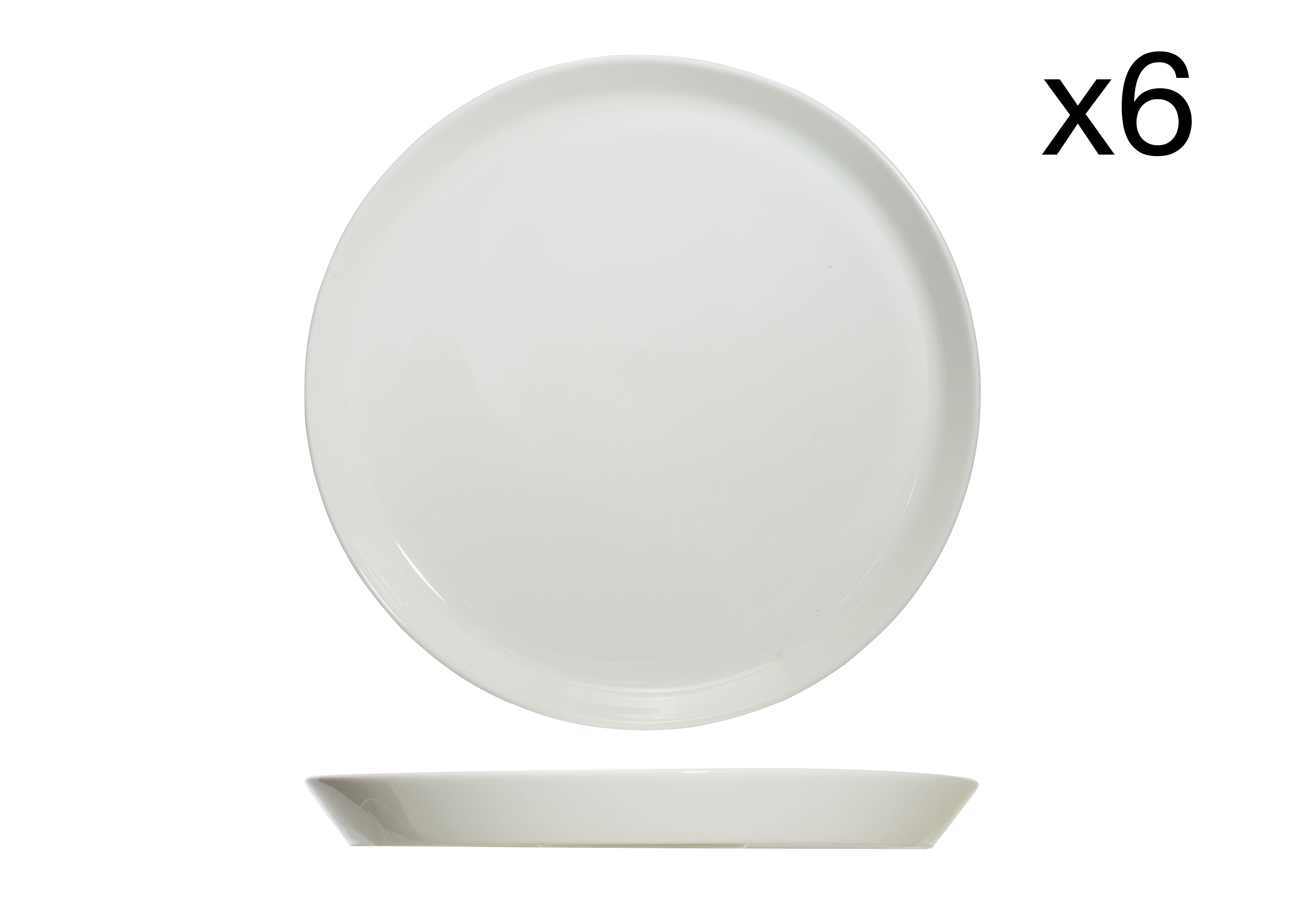 lot de 6 assiettes plates en porcelaine, blanc, d26,5 cm