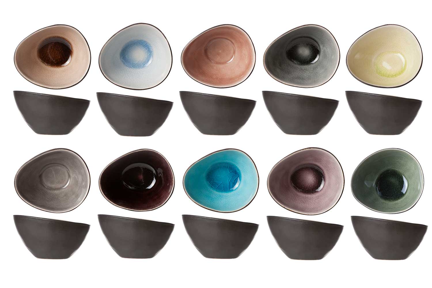 lot de 10 bols ovales en grès, multicolore, 8,5x7xh4,5 cm