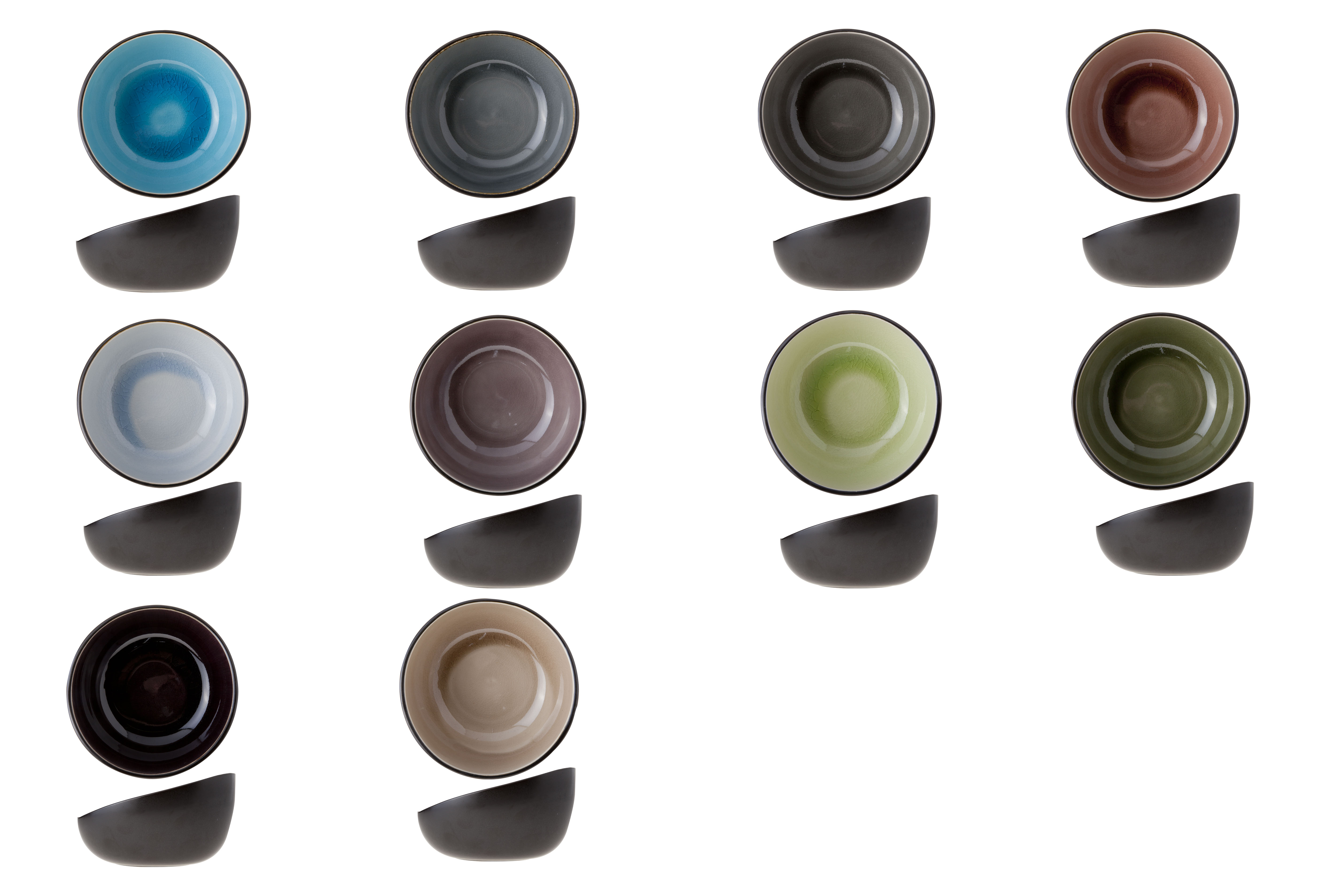 lot de 10 bols ovales en grès, multicolore, d12xh8,2 cm