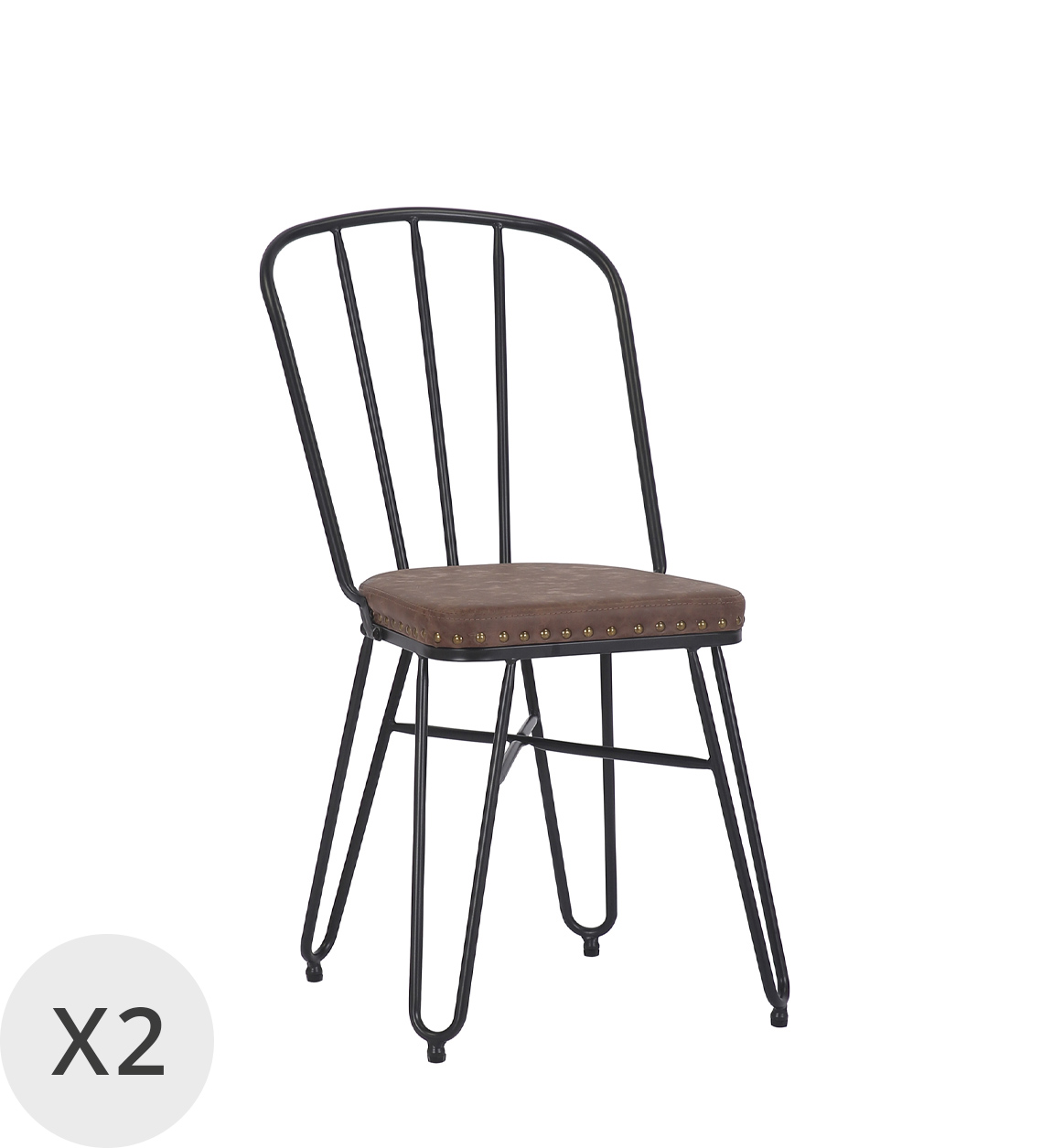 set de 2 chaises en simili cuir marron et métal noir