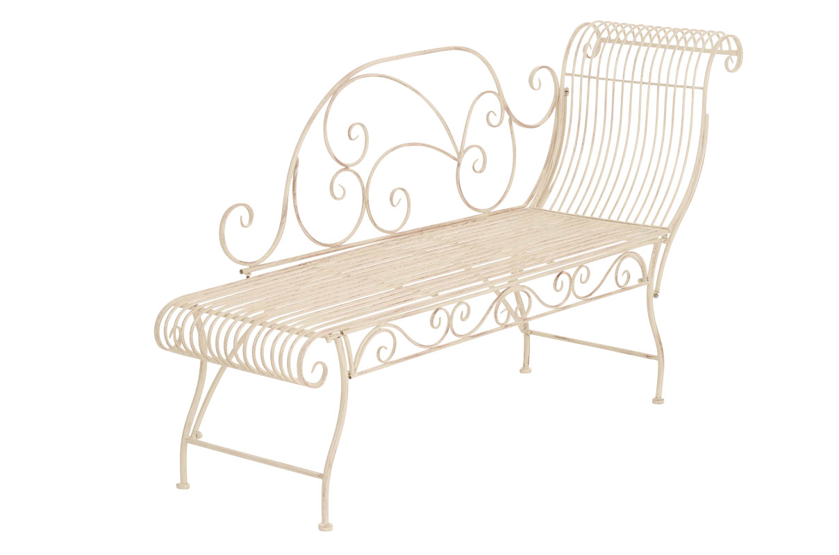 chaise longue d'extérieur avec accoudoirs en métal crème antique