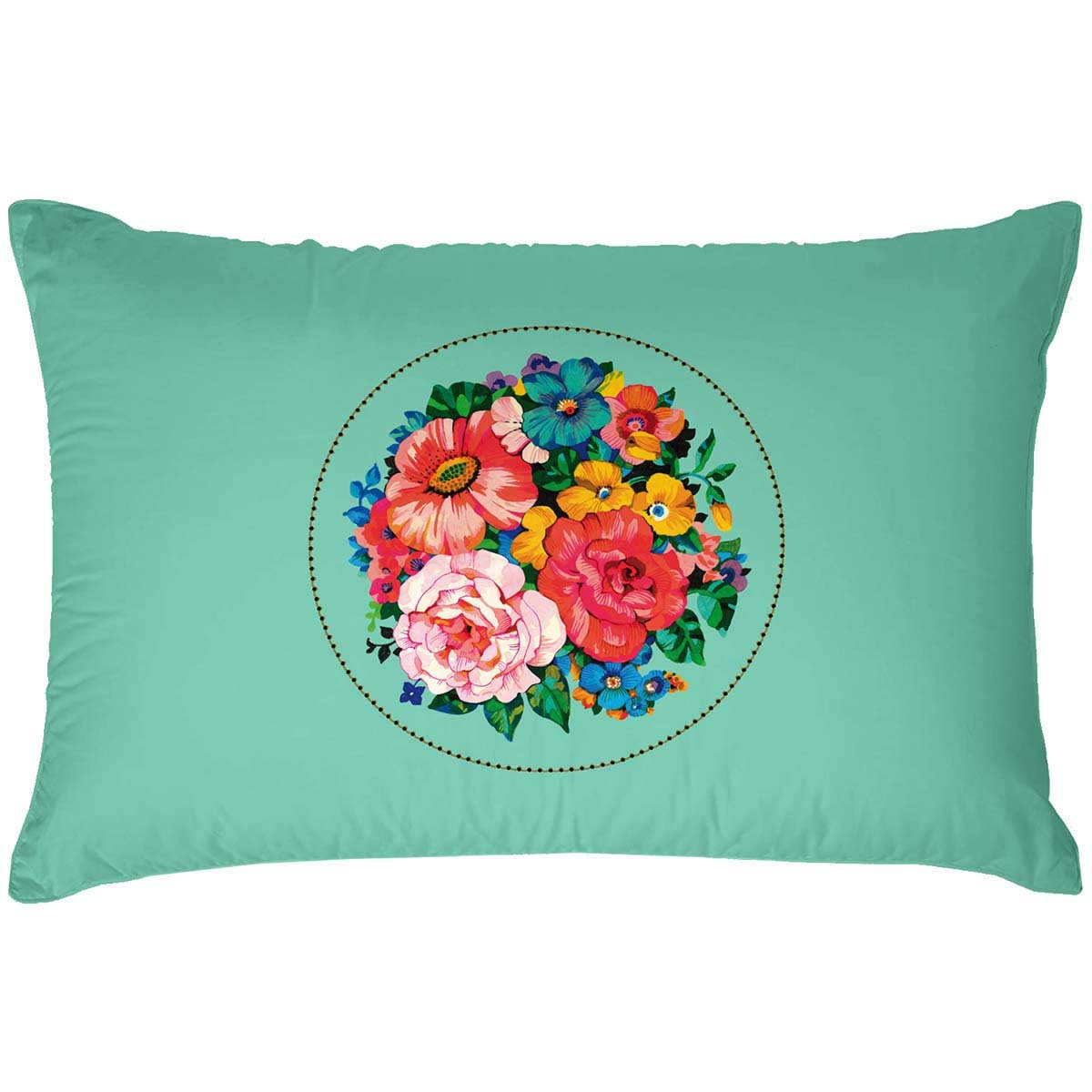 Housse de coussin extérieur fleuri turquoise 40x60