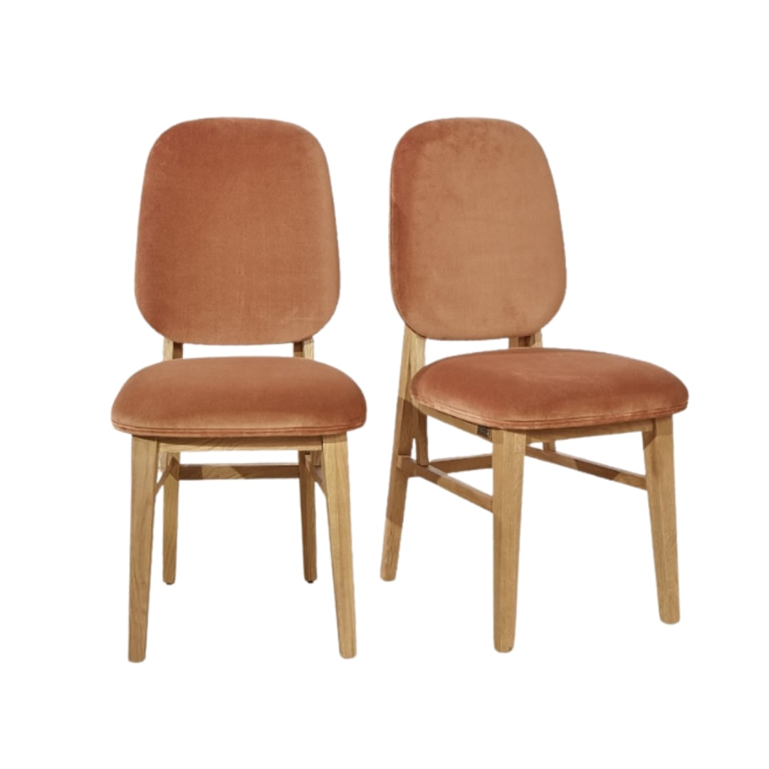 Lot de 2 chaises en chêne massif et velours caramel
