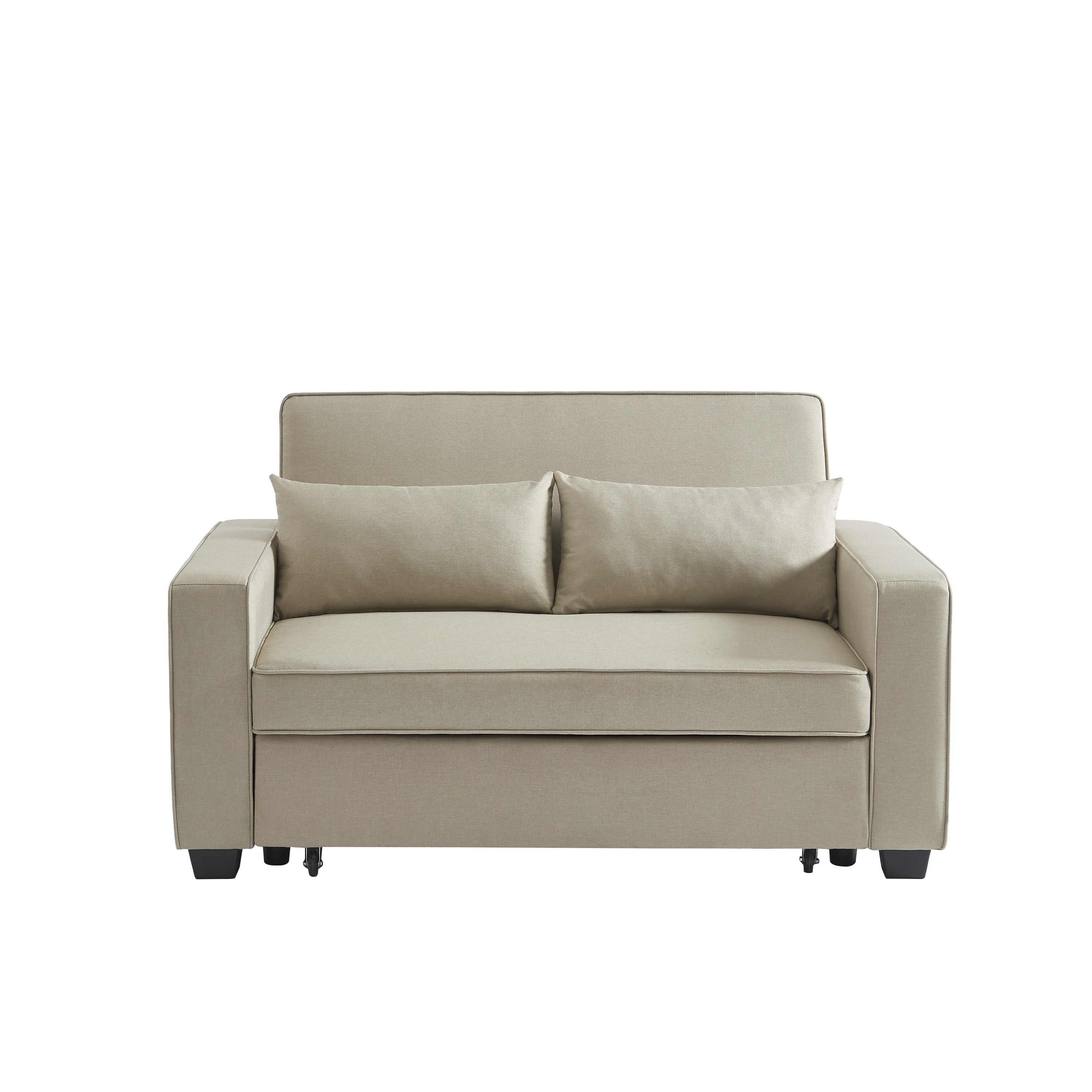 Canapé droit convertible en tissu 2 places grège