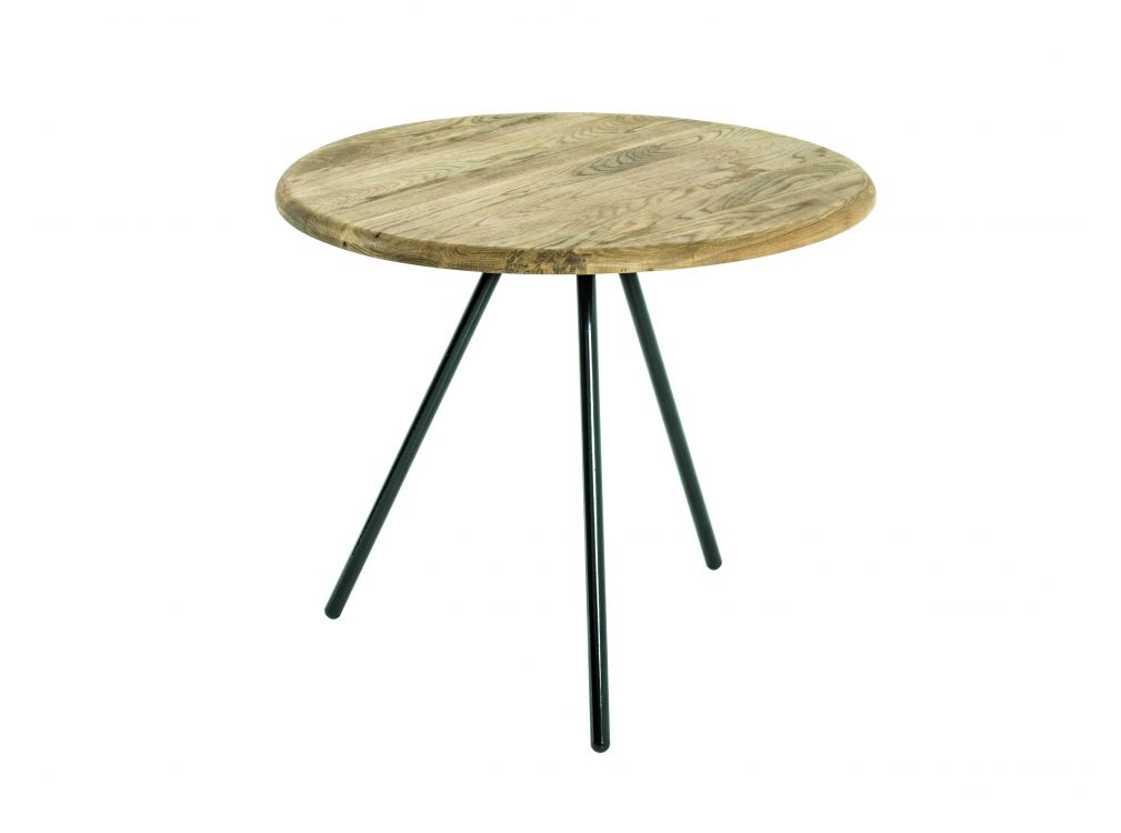 table basse ronde en chêne massif et acier noir 50cm - noir / bois