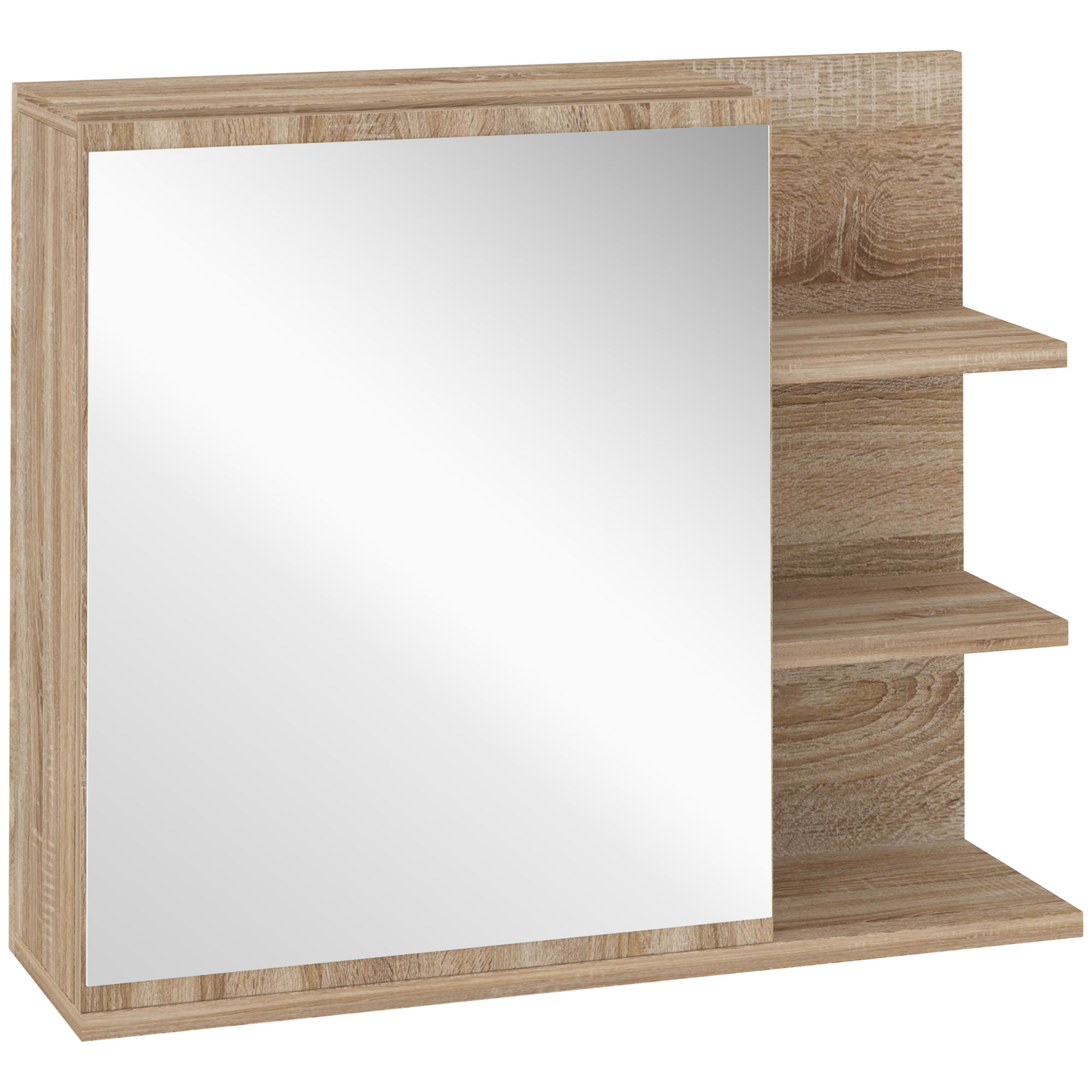 armoire miroir de salle de bain avec étagères - aspect chêne clair