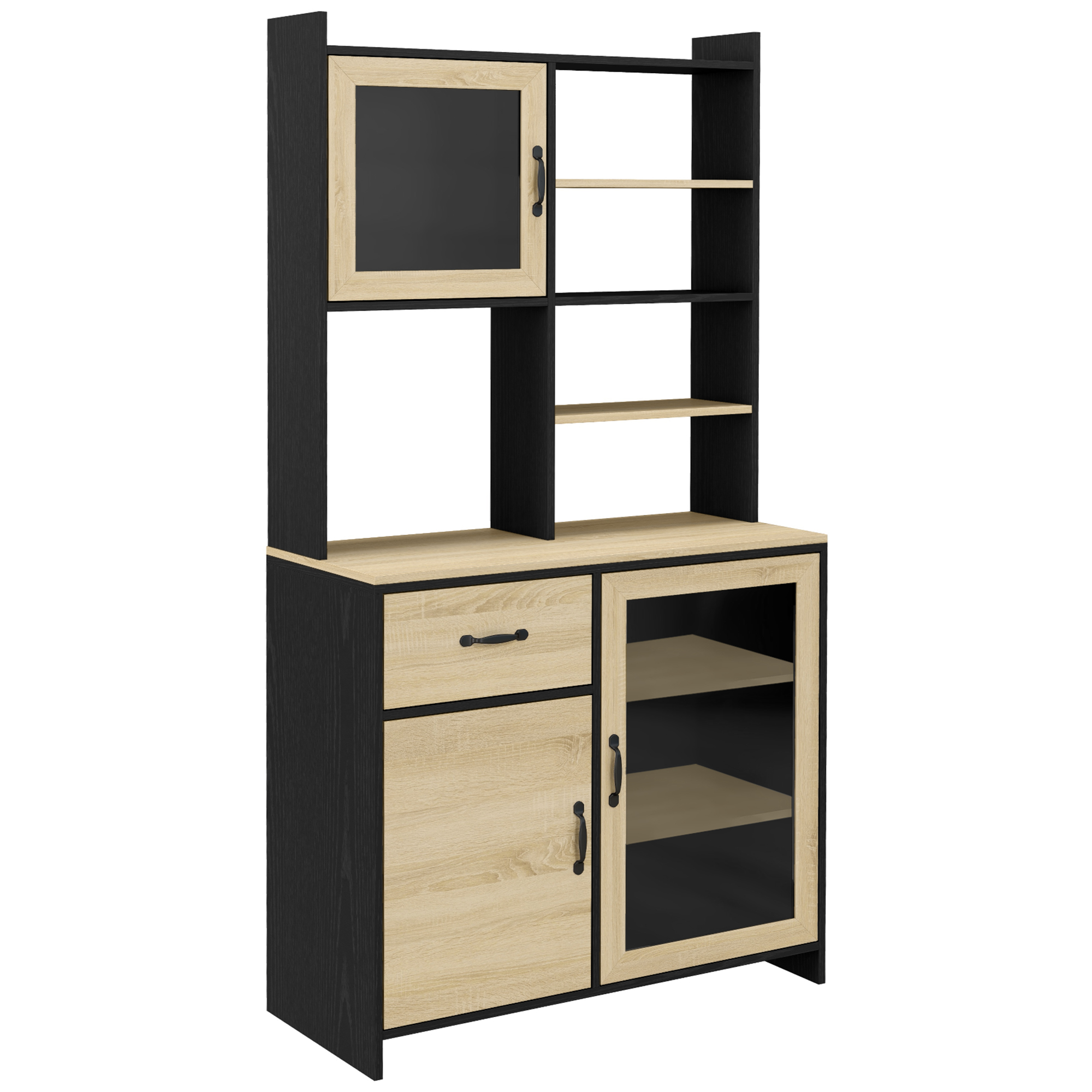 Buffet haut multi-rangement 3 portes 3 étagères tiroir 5 niches