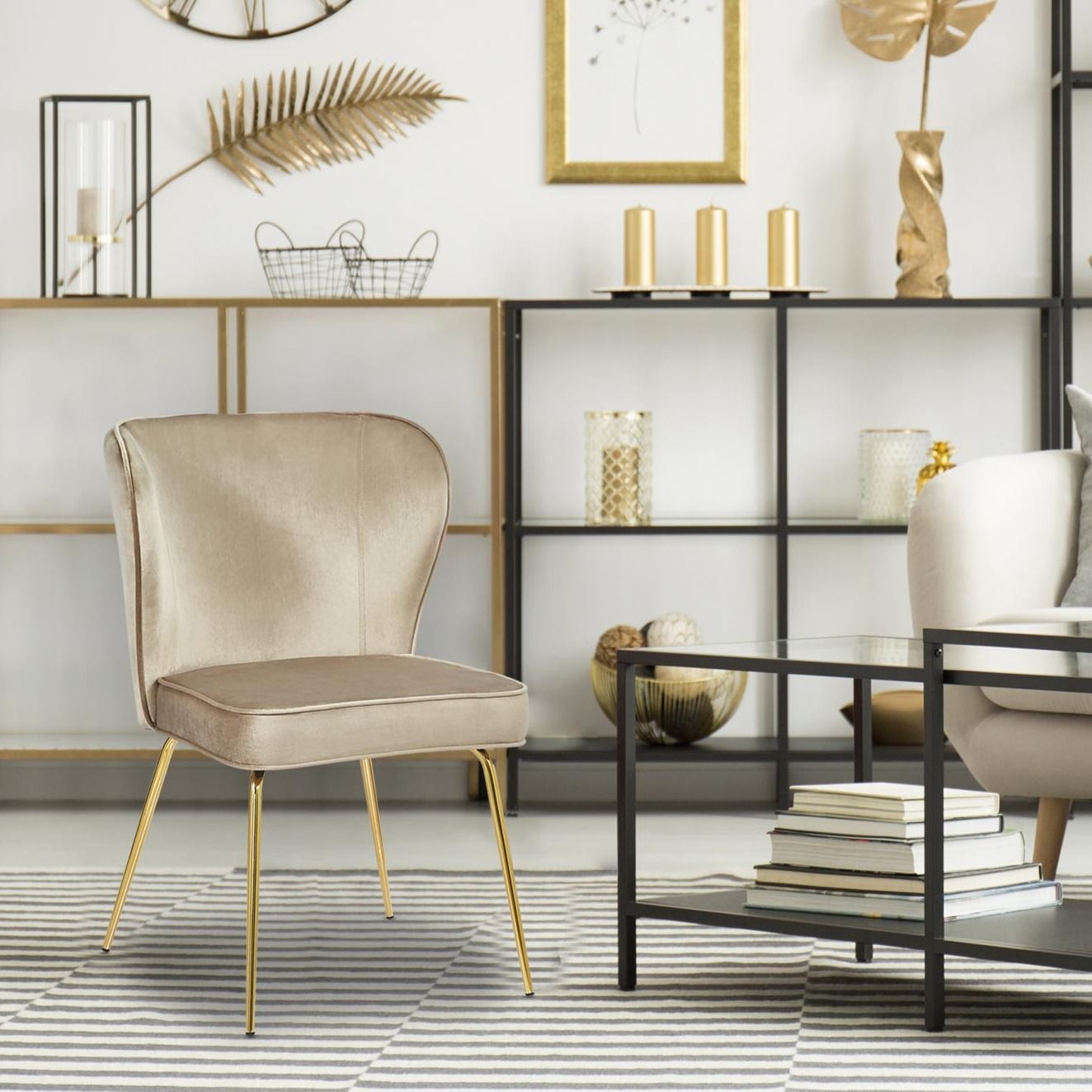 Lot de 2 chaises gold velours taupe