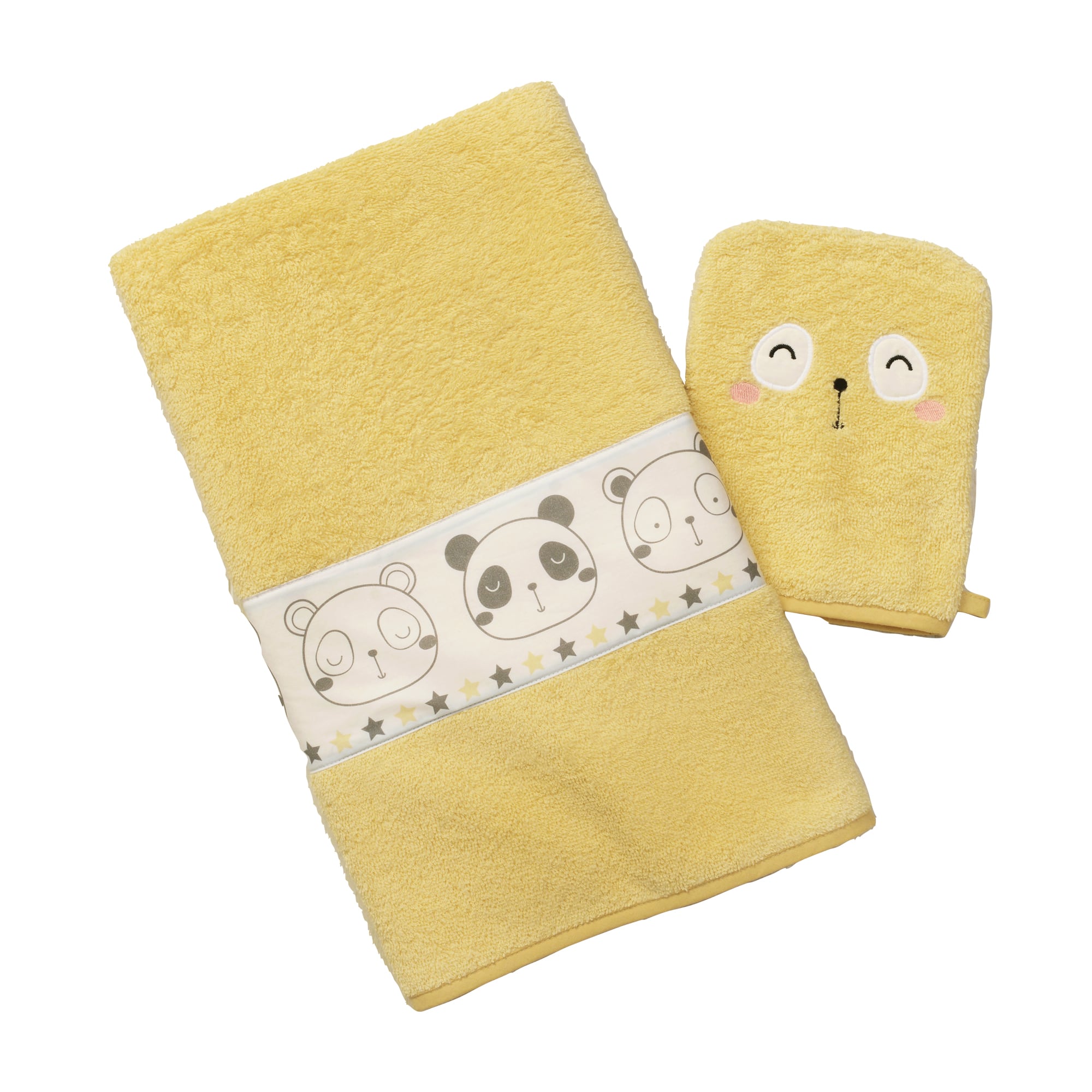 serviette de bain + gant de toilette enfant jaune 50x90 en coton