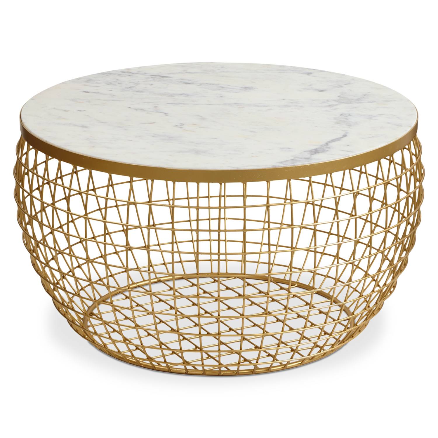 table basse ronde marbre blanc et pieds or