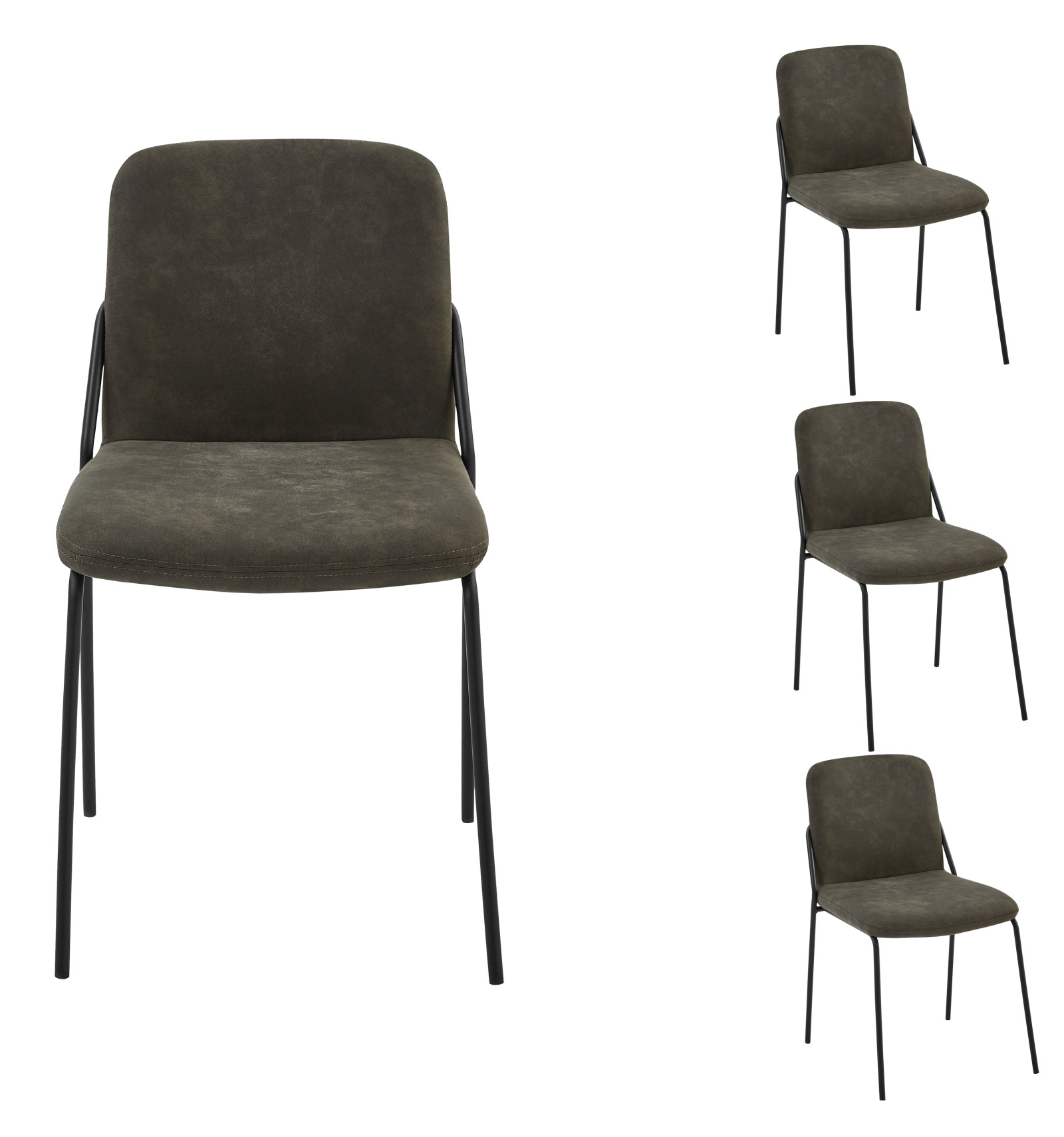 Chaise en microfibre vintage Ebène et pieds métal noir (x4)