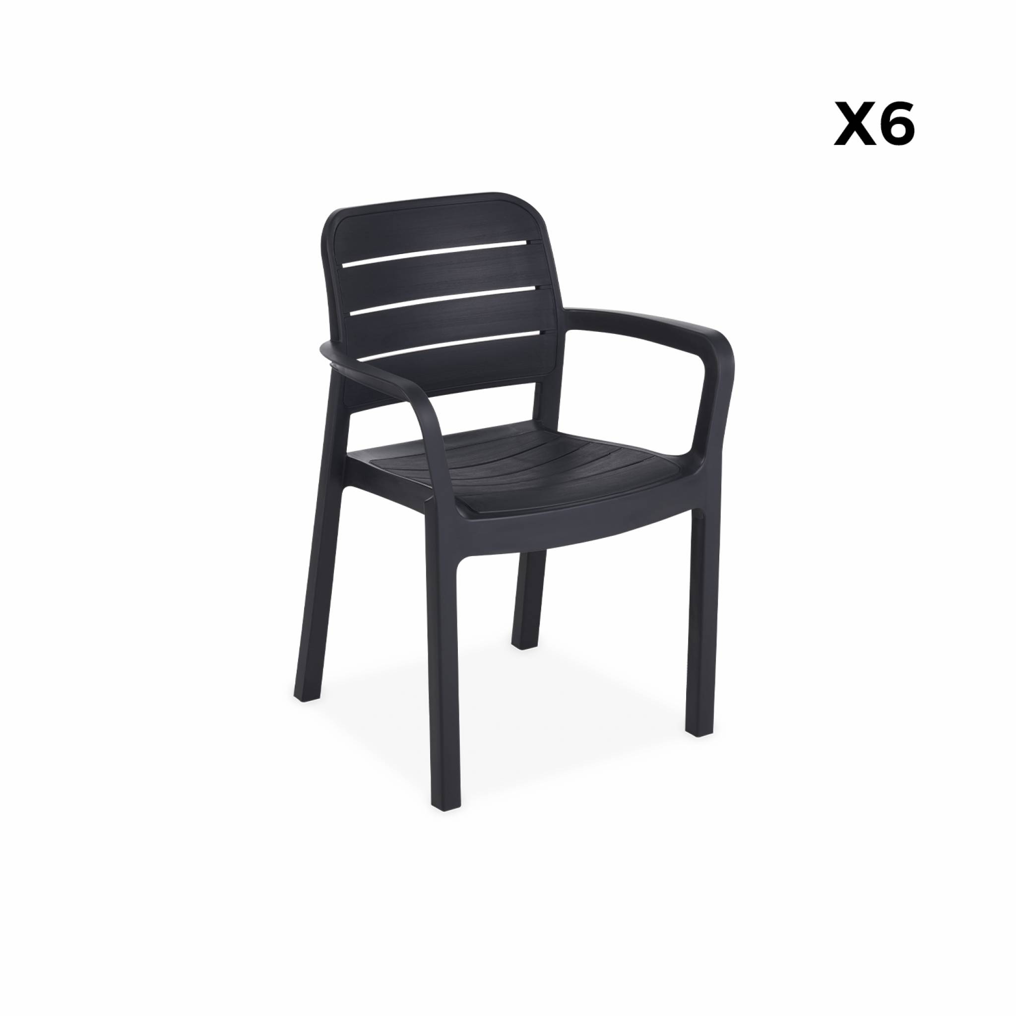 Lot de 6 fauteuils de jardin graphite en résine