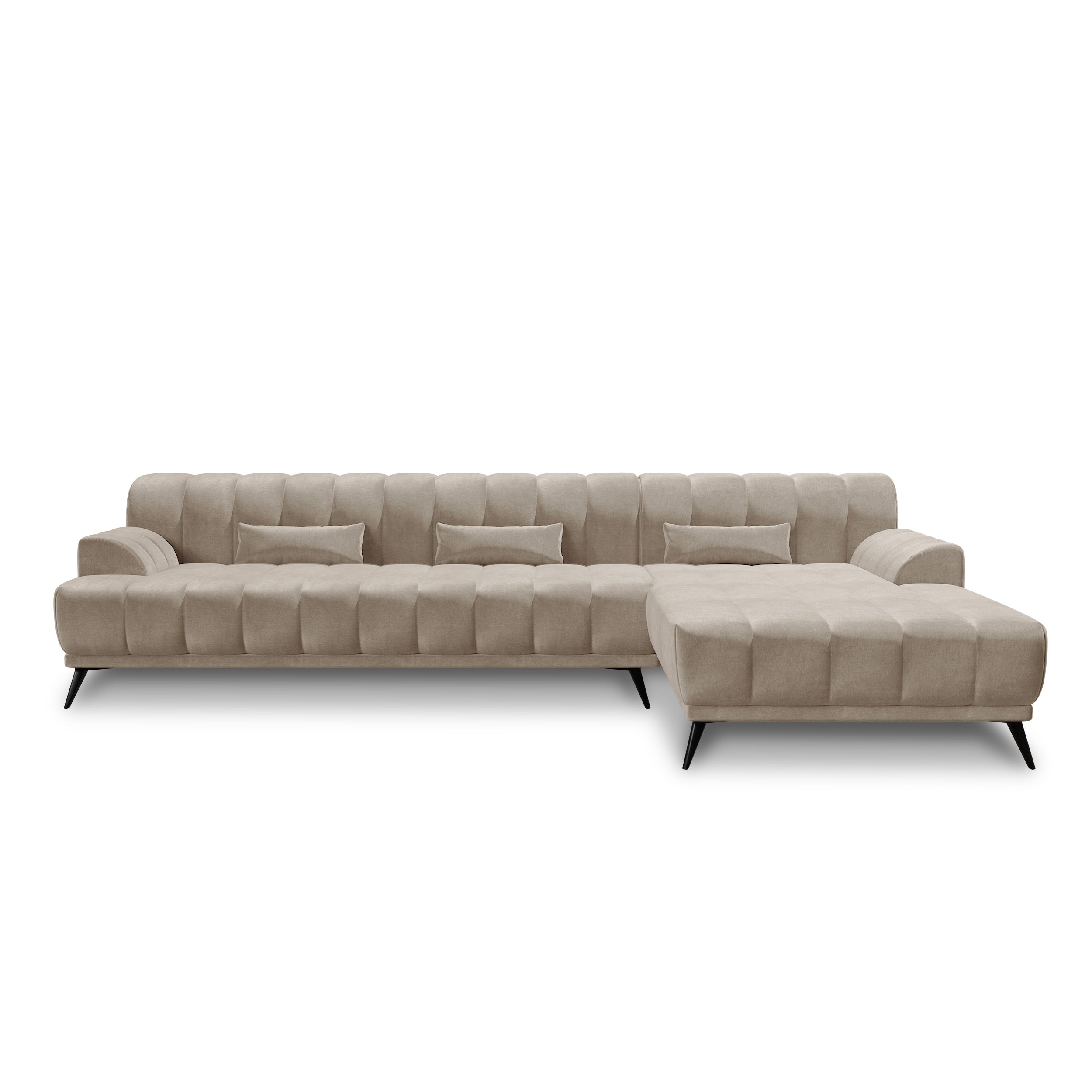 Canapé d’angle droit  tissu velours taupe
